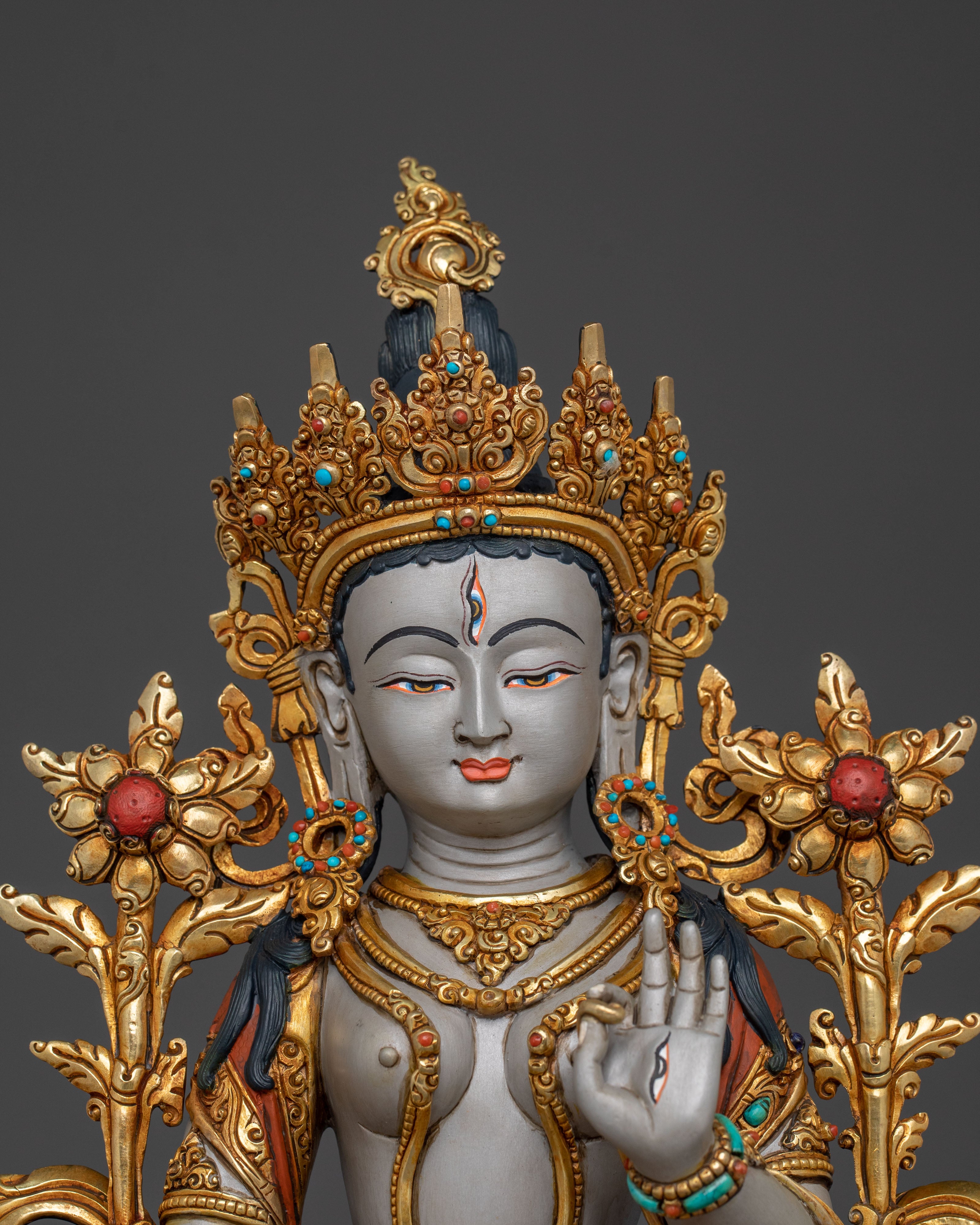 White Tara Statue | 24K Gold Gilded Serenity