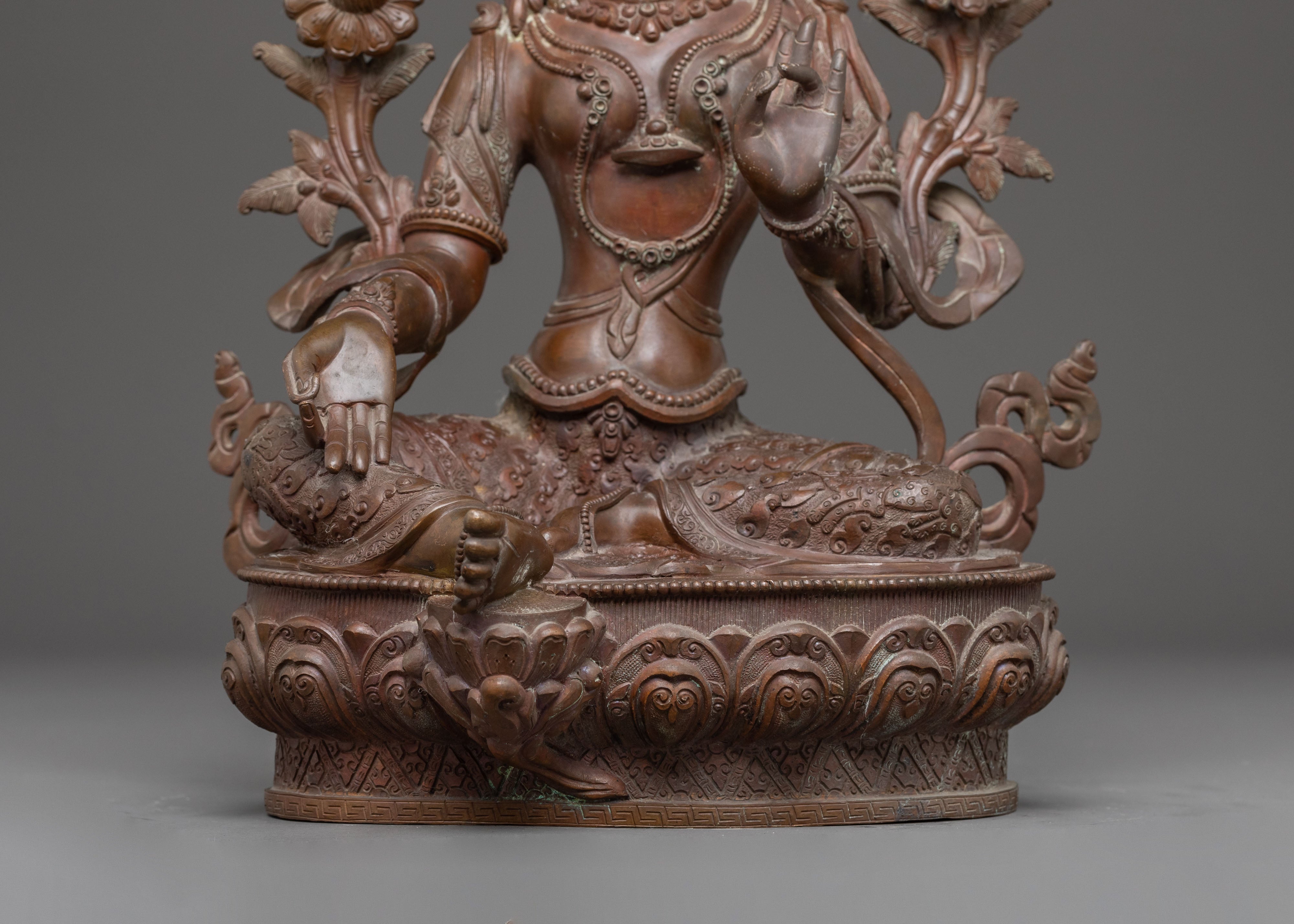 Green Tara Statue Buddhist Compassionate Mother - Antique Oxidized Copper