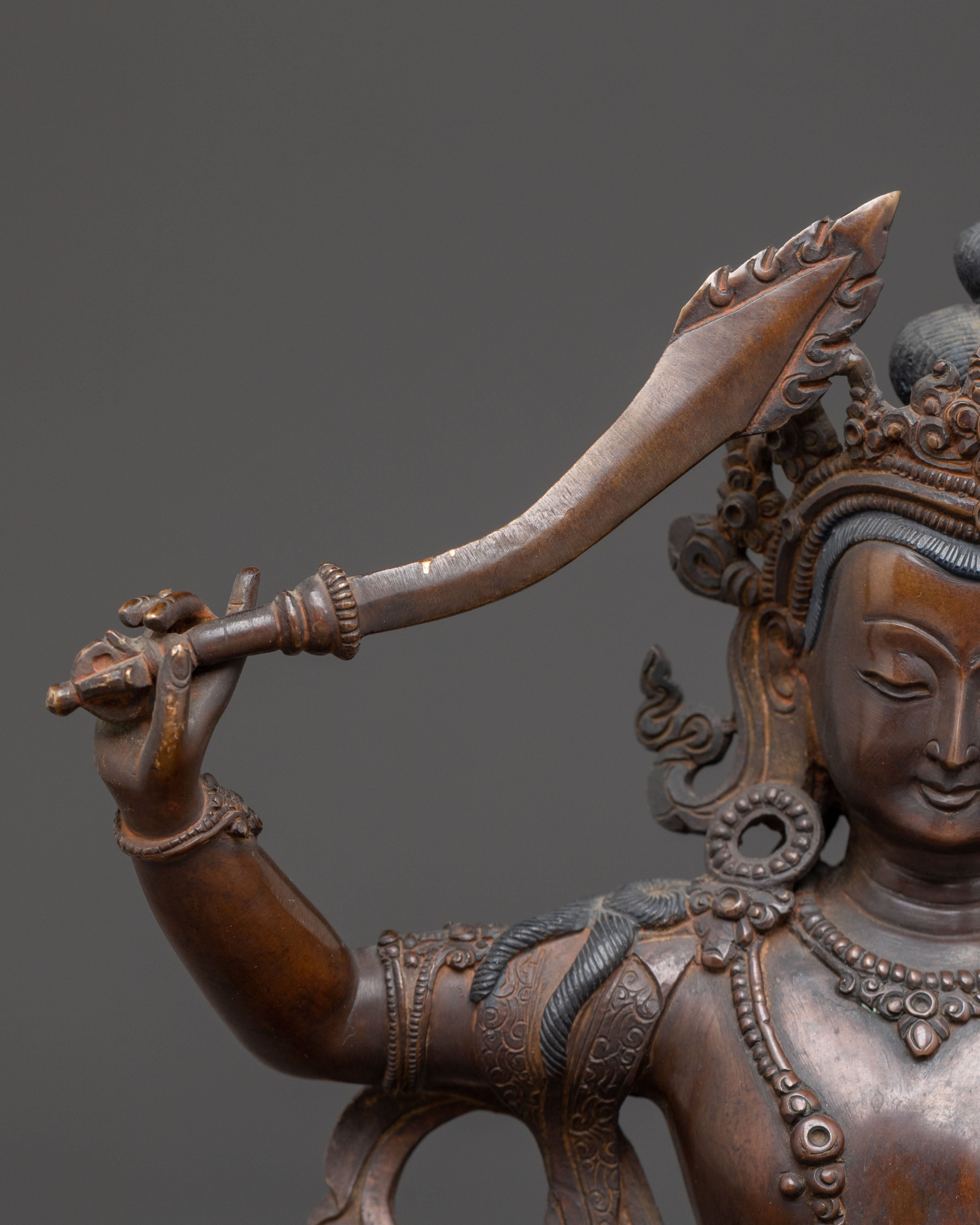 Handcrafted Manjushri Statue of Wisdom | Antique Copper Finish