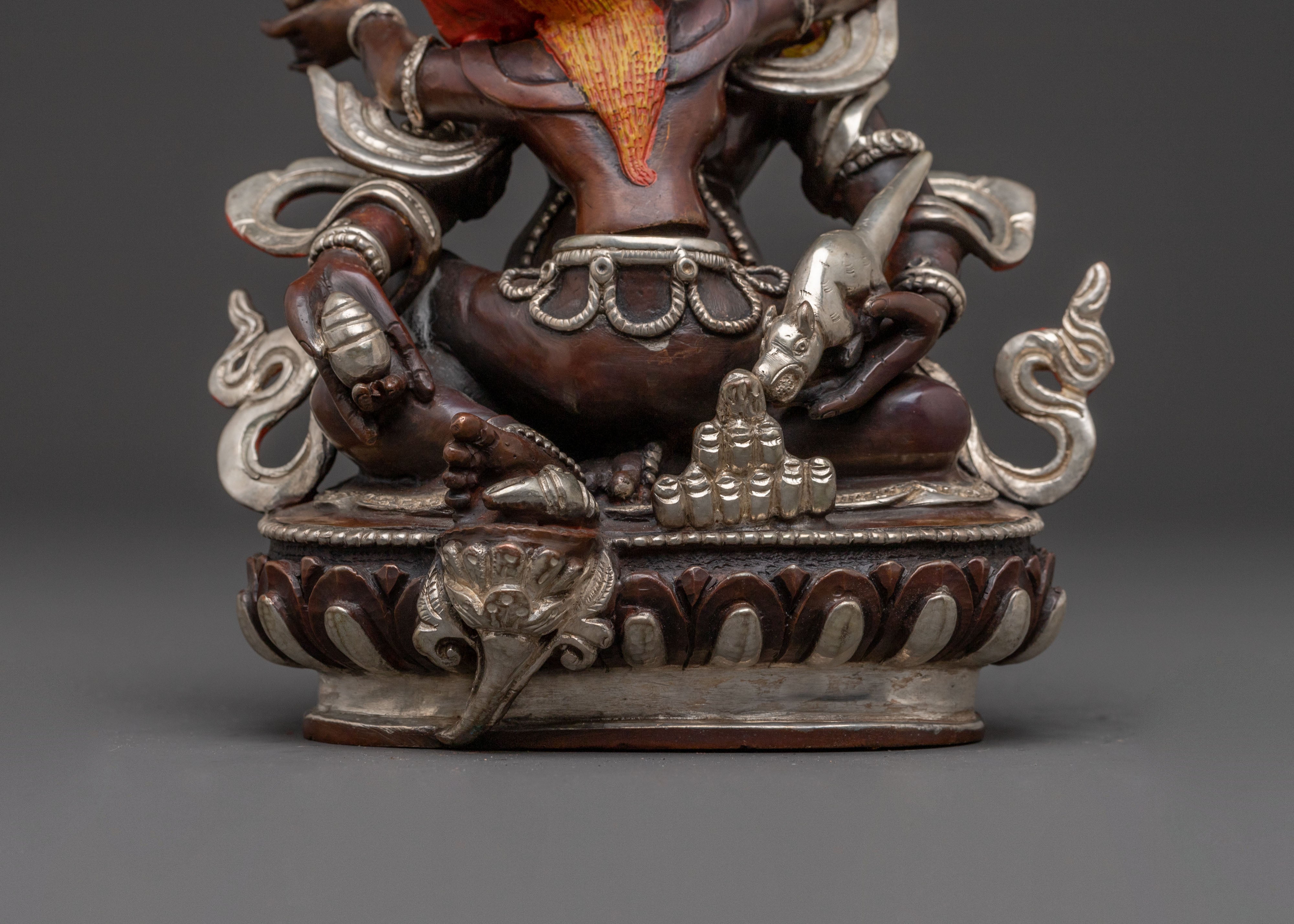 Green Dzambhala Statue: Oxidized Copper Abundance