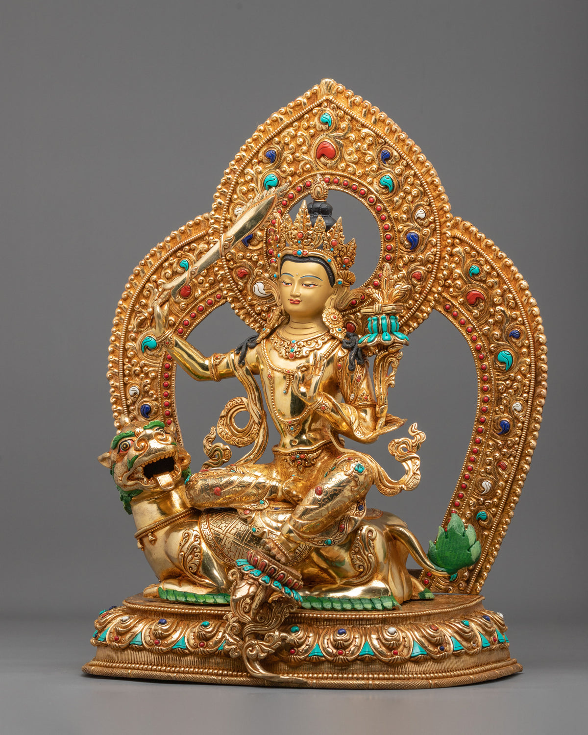 Simhanada Manjushri Sacred Buddhist Figurine | Home Decor