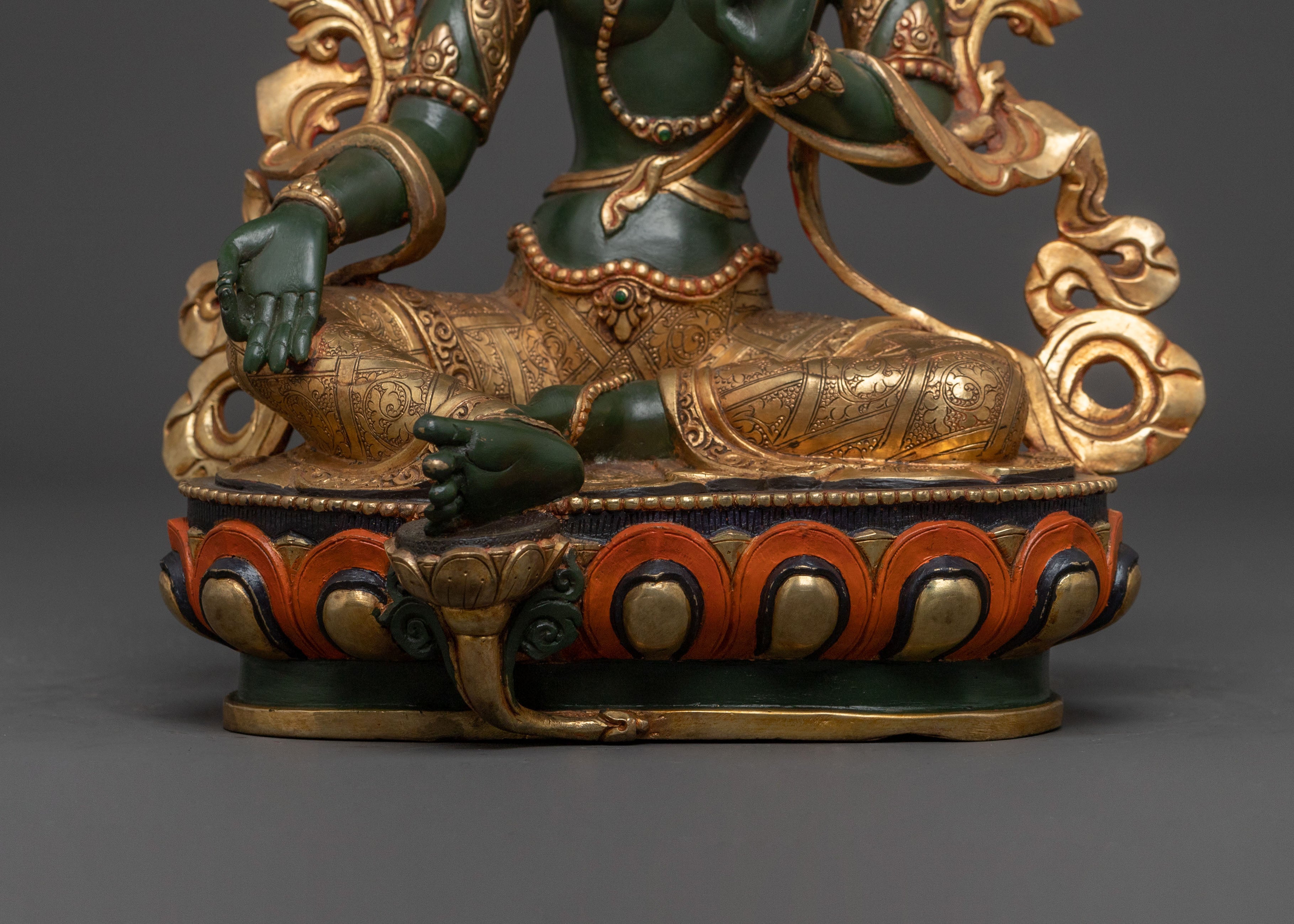 Mother Green Tara Statue | 24K Gold Gilded Figure