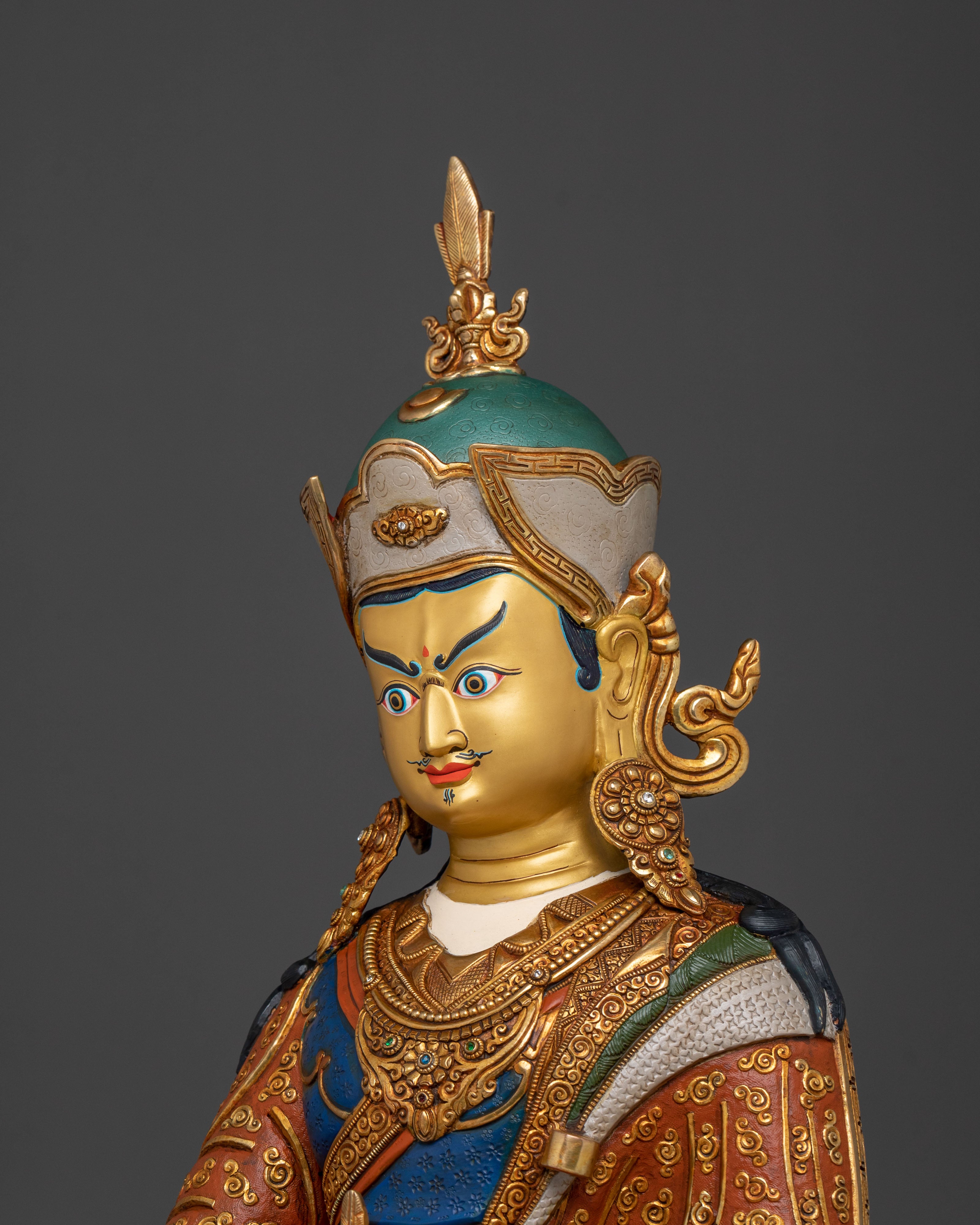 Guru Rinpoche Vajrayana Master Sculpture | Tibetan Buddhist Altar Decor