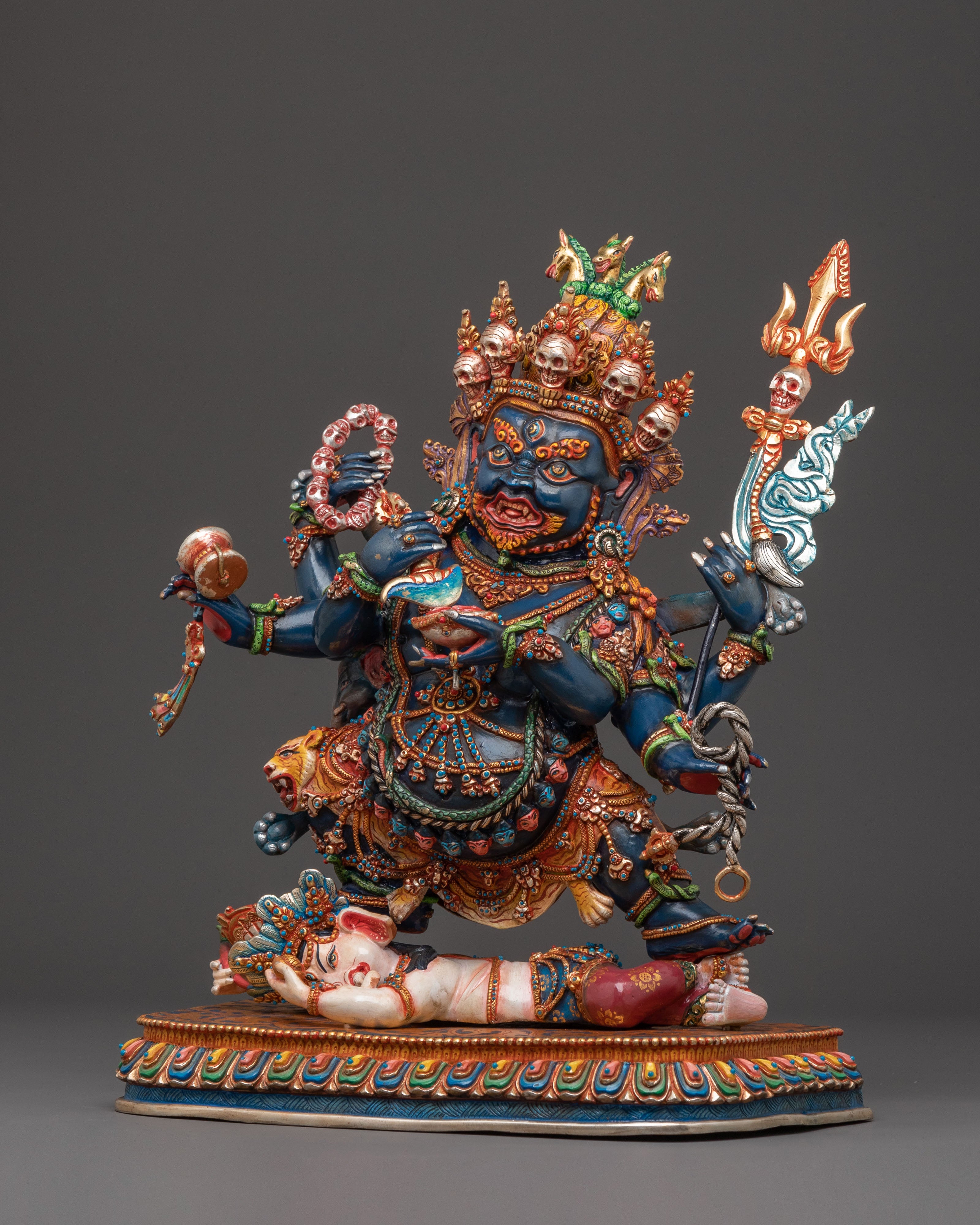 Mahakala Six Arms Protector Sculpture for Altar