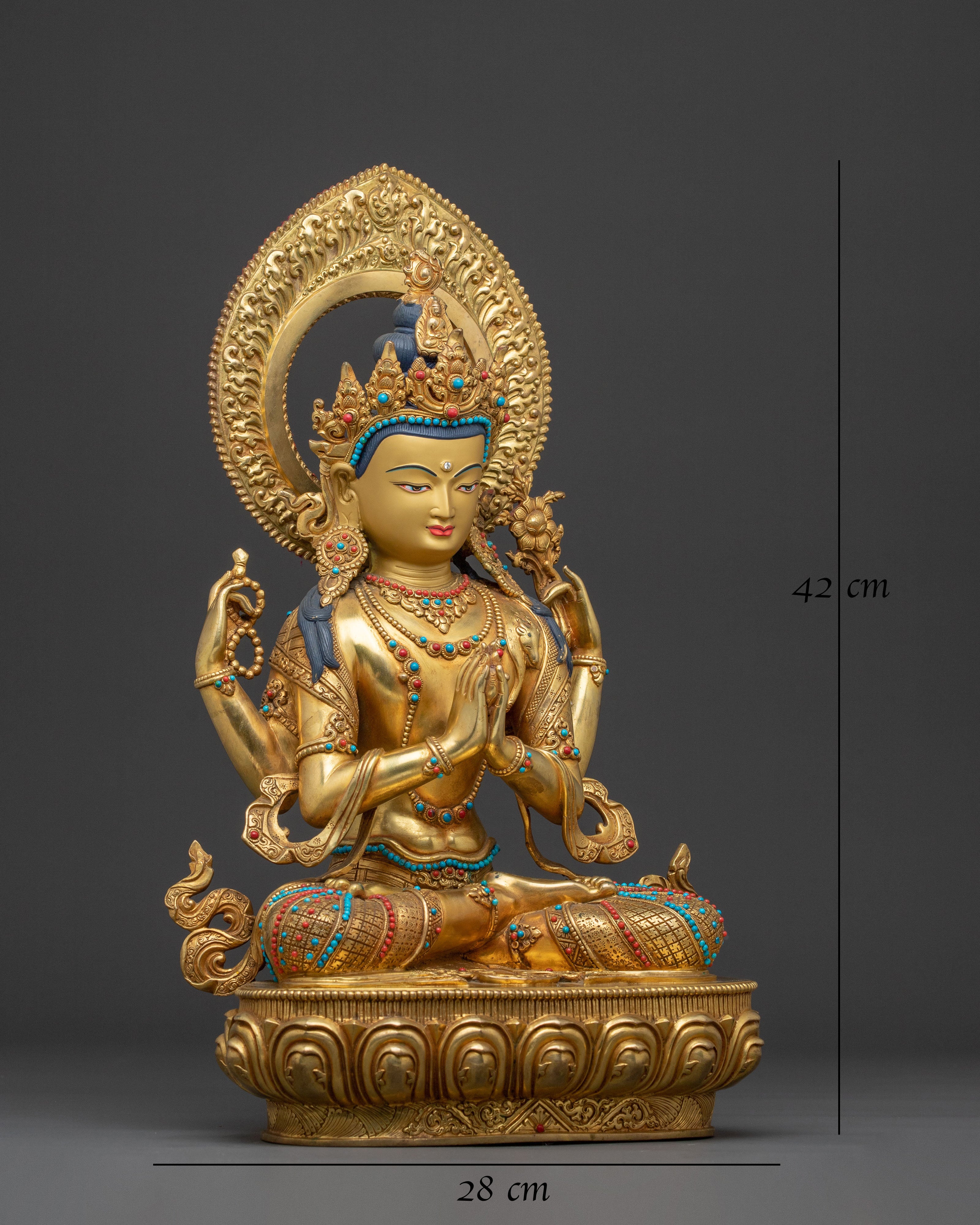 Compassionate Chenrezig Buddha Statue | Gold-Gilded Serenity