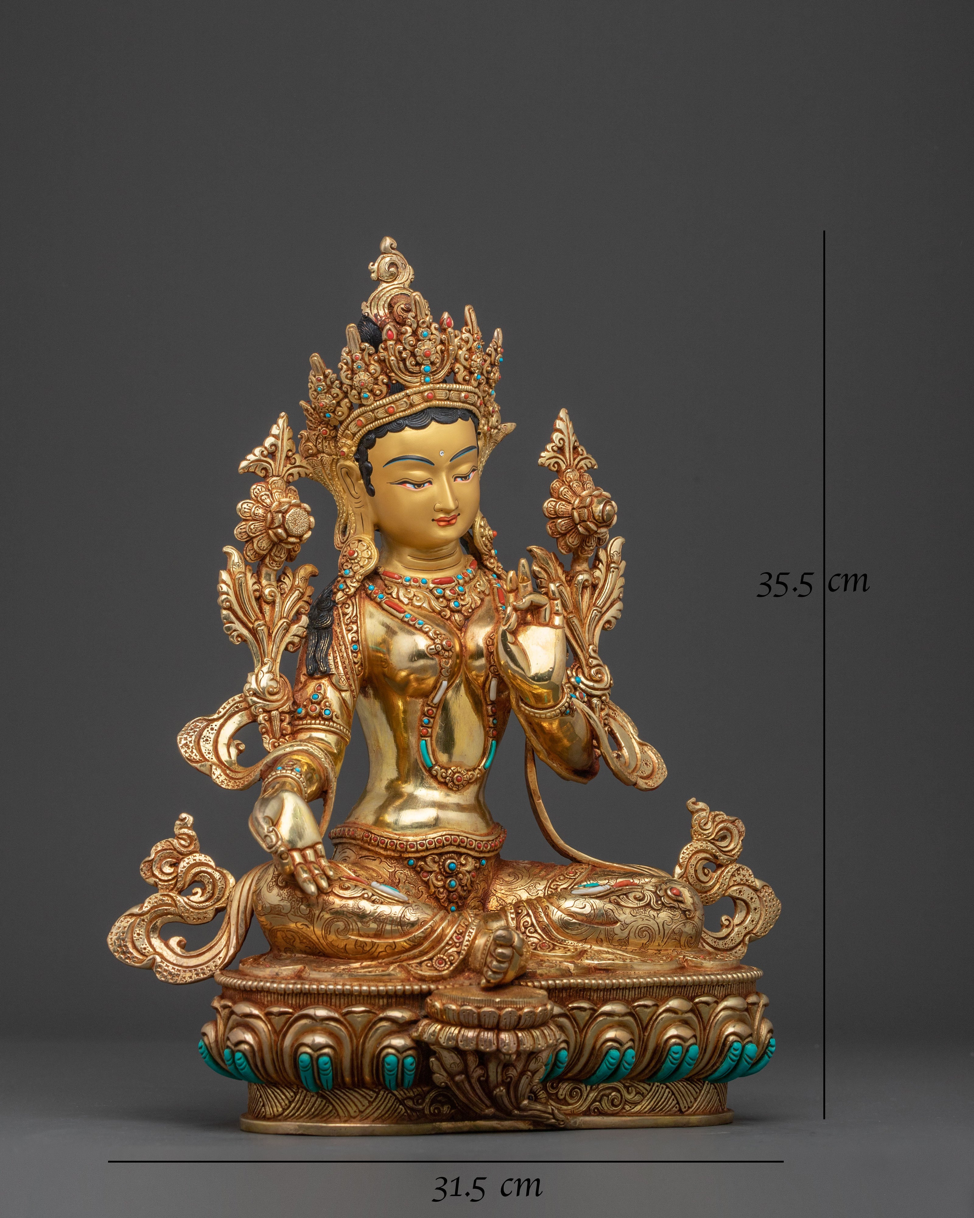 Handcrafted Green Tara Spiritual Statue | Exquisite 24K Gold Gilded