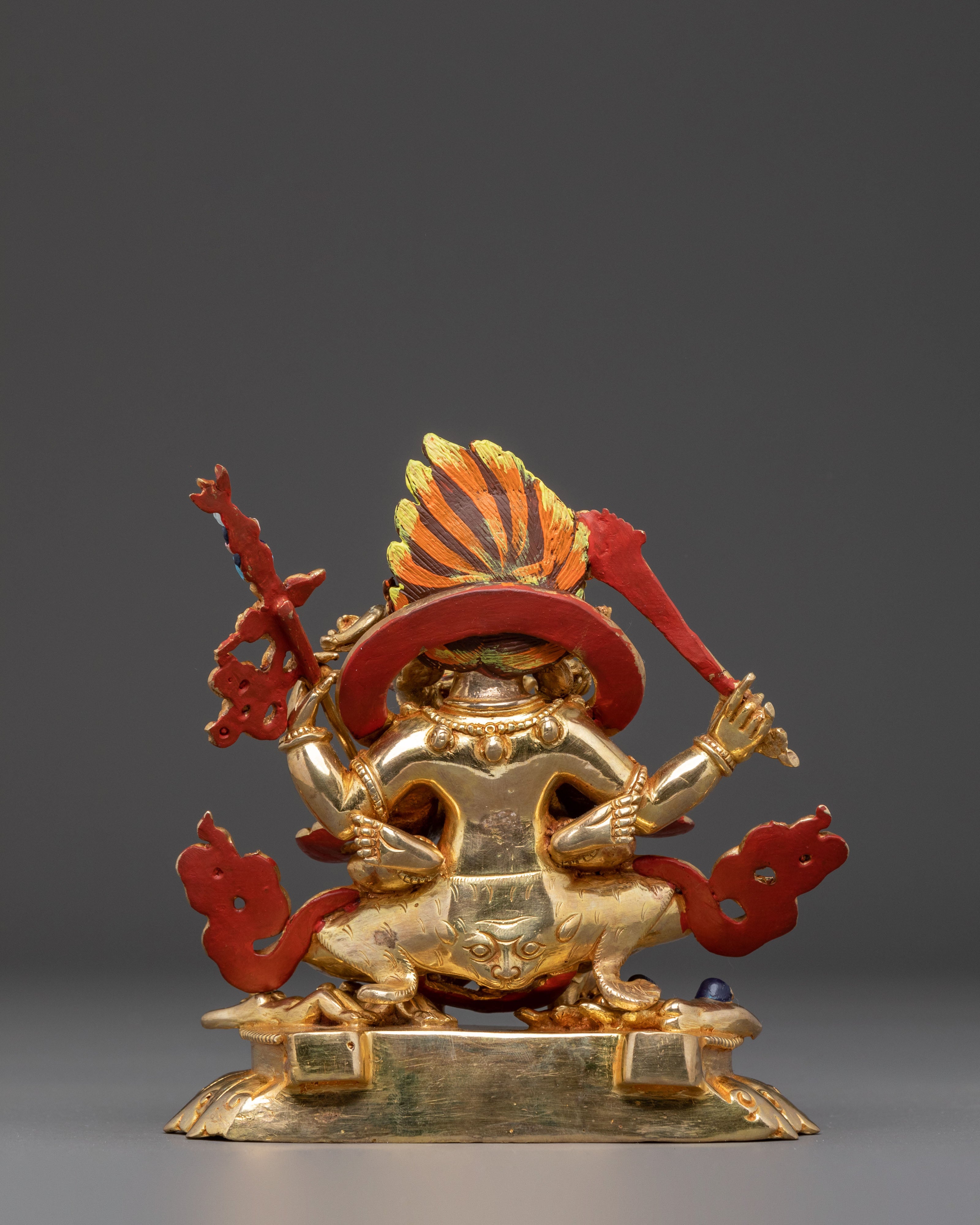 Statue of Seated Four Armed Mahakala | 6.7 Inch Himalayan Art