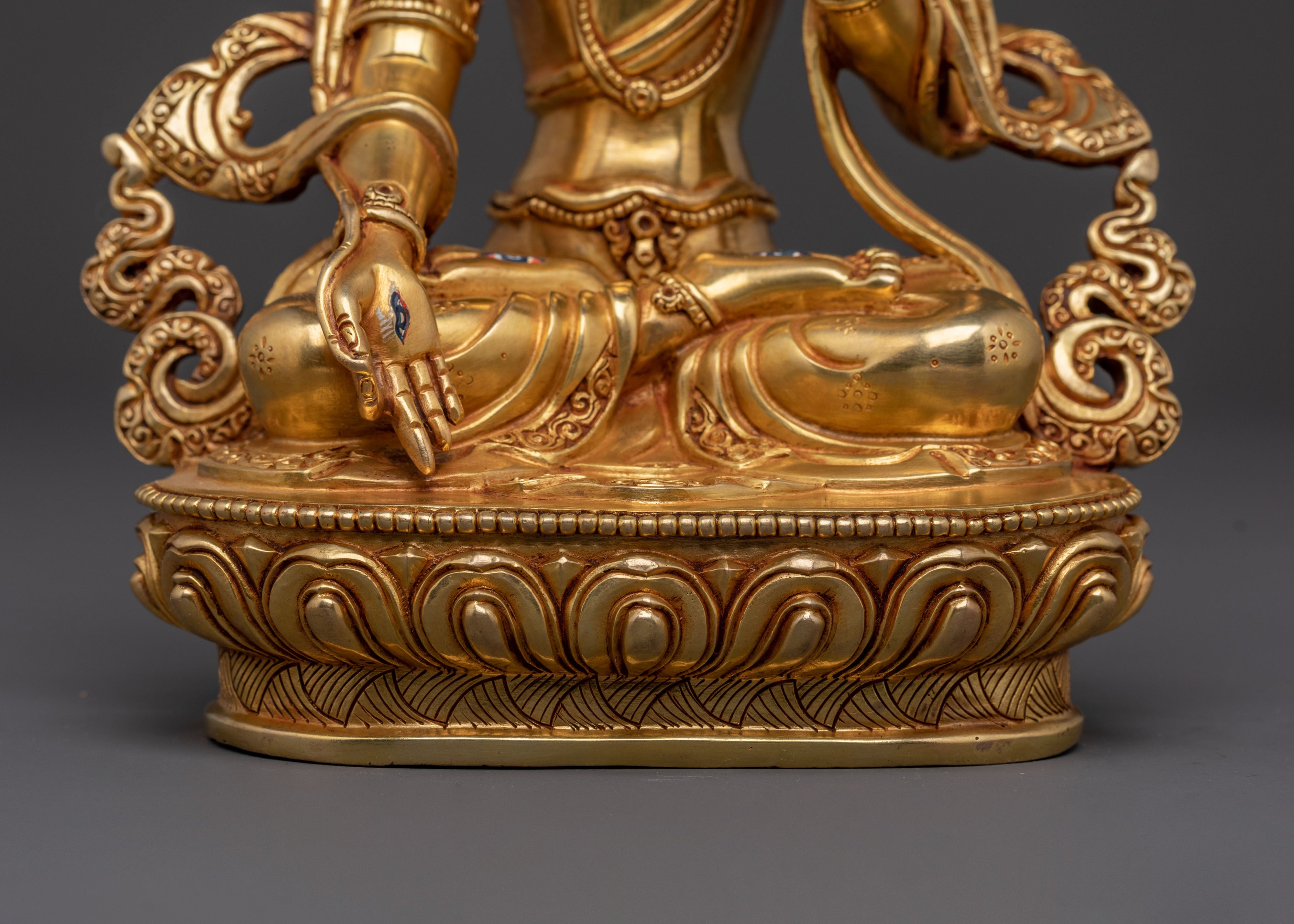 Handcrafted White Tara 24K Gold Gilded Statue