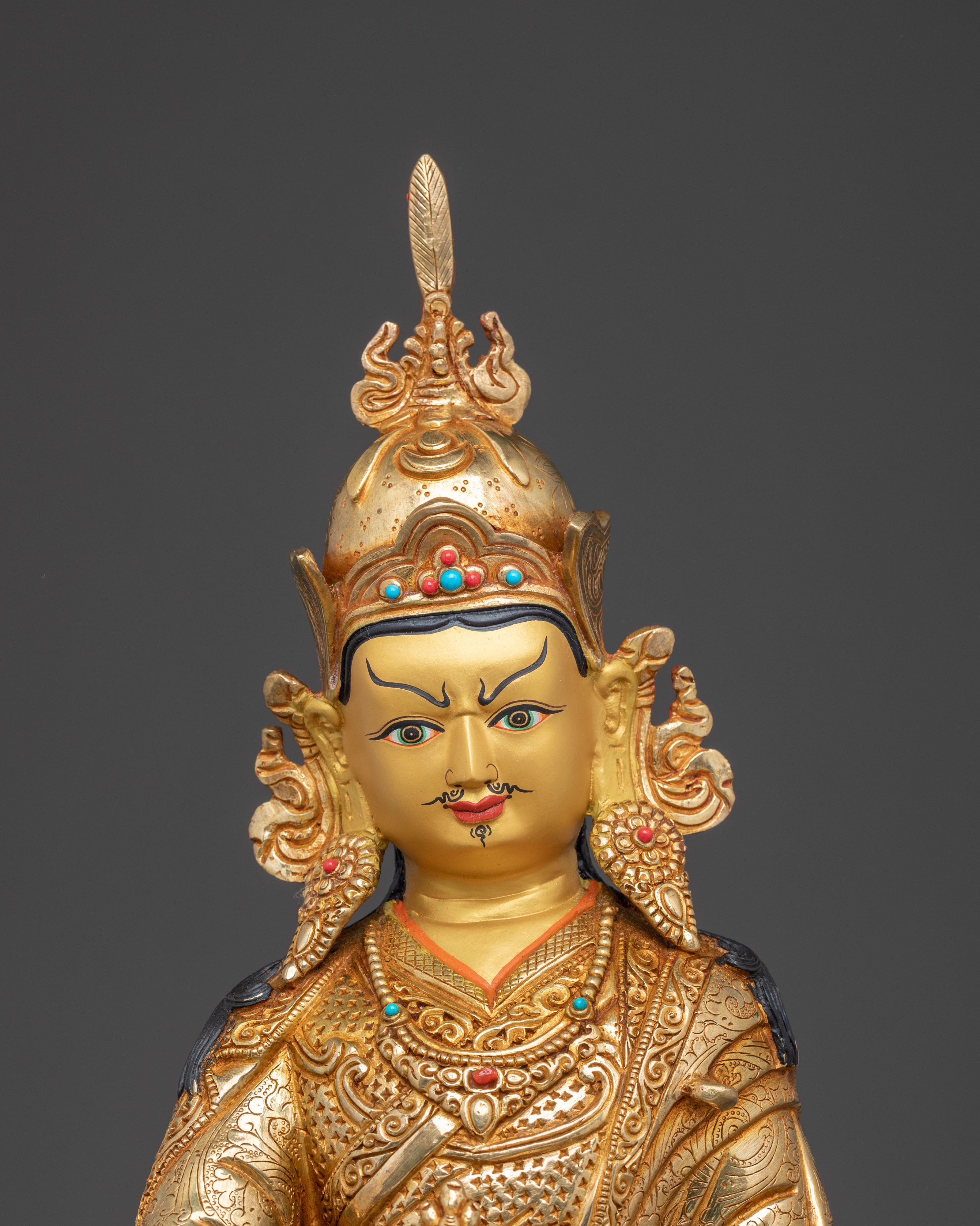 Guru Rinpoche Enlightened Master - 24K Gold Gilded Statue