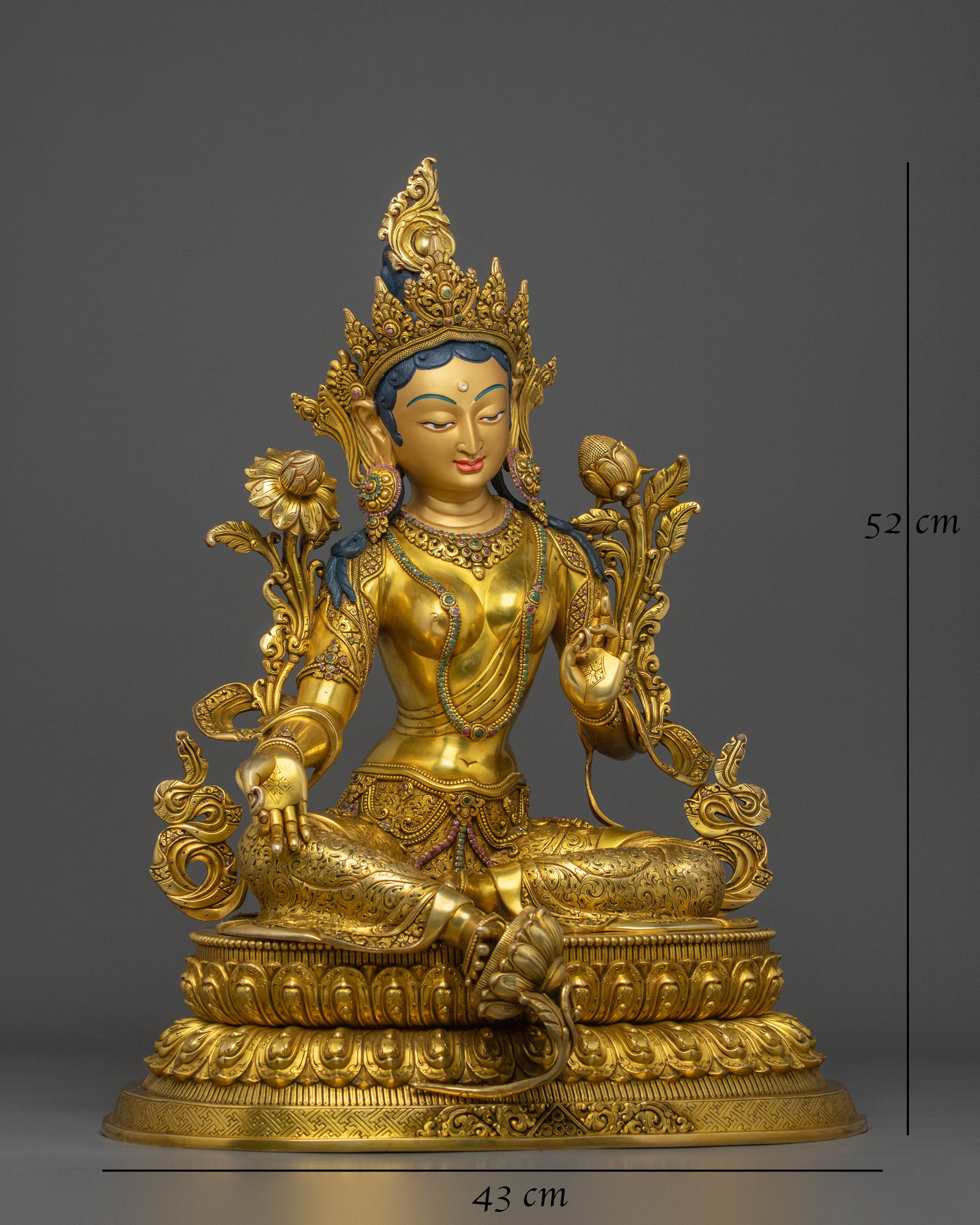 Shyamatara Divine Sculpture | 24K Gold Gilded Green Tara Compassion Statue
