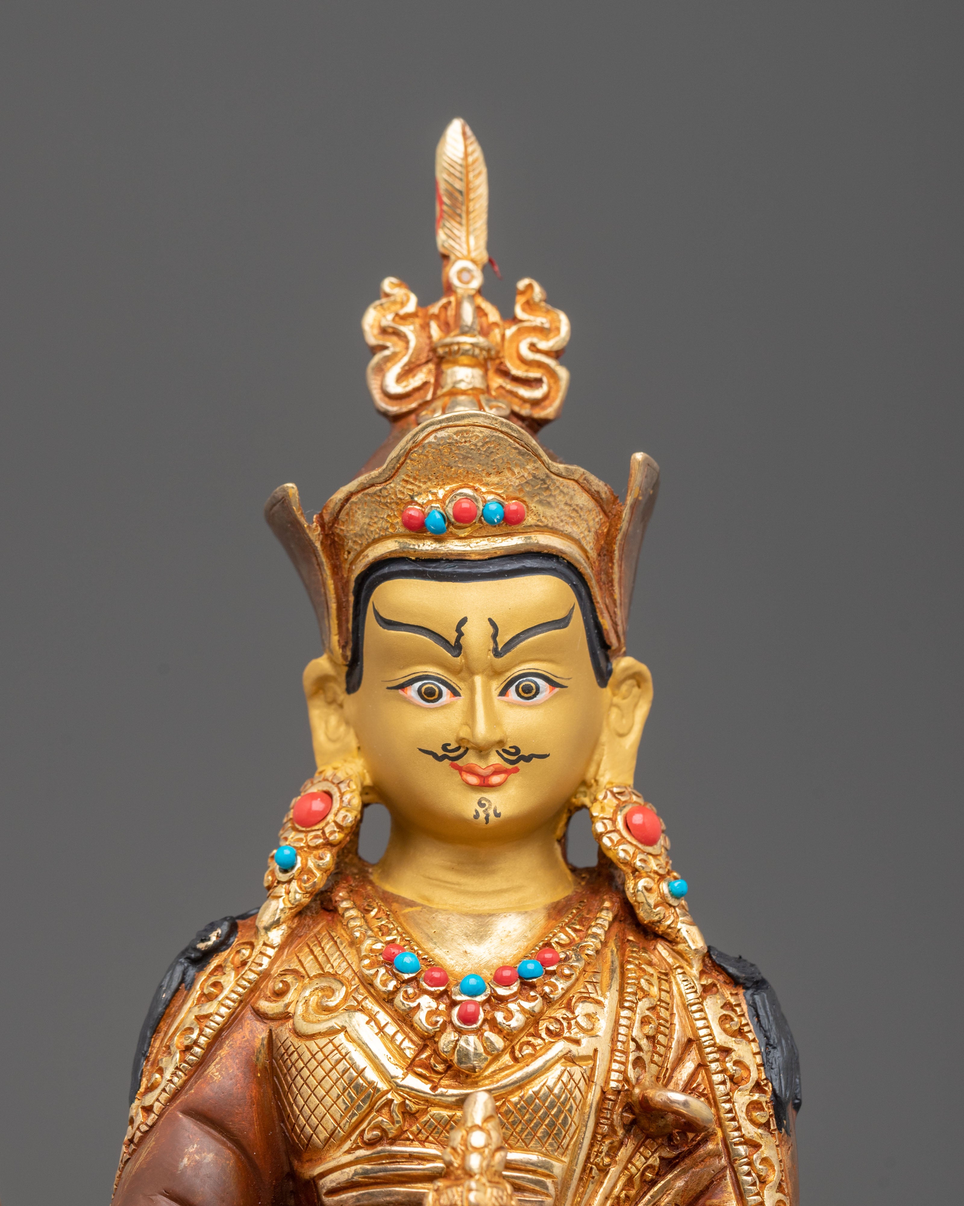 Guru Rinpoche Hand-Carved Statue | Buddhist Altar Decor