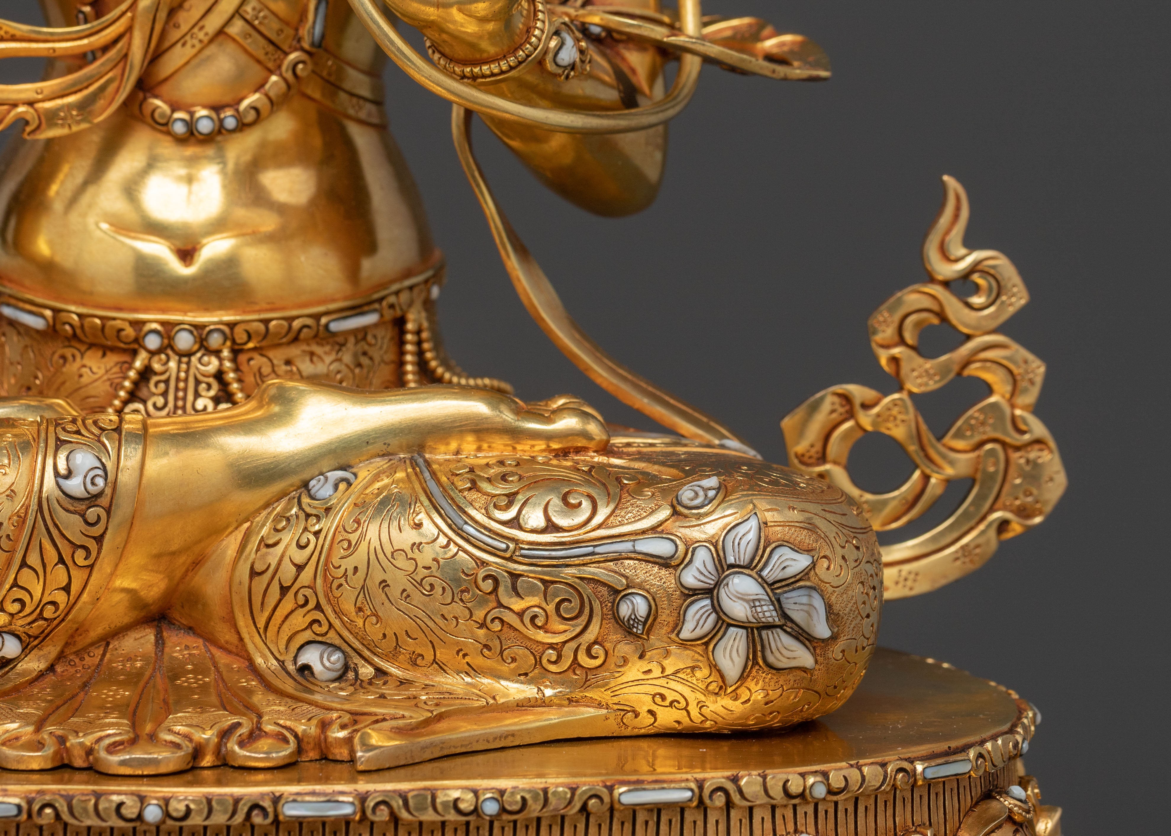 Exquisite 24K Gold Gilded White Tara Statue Seated on Throne