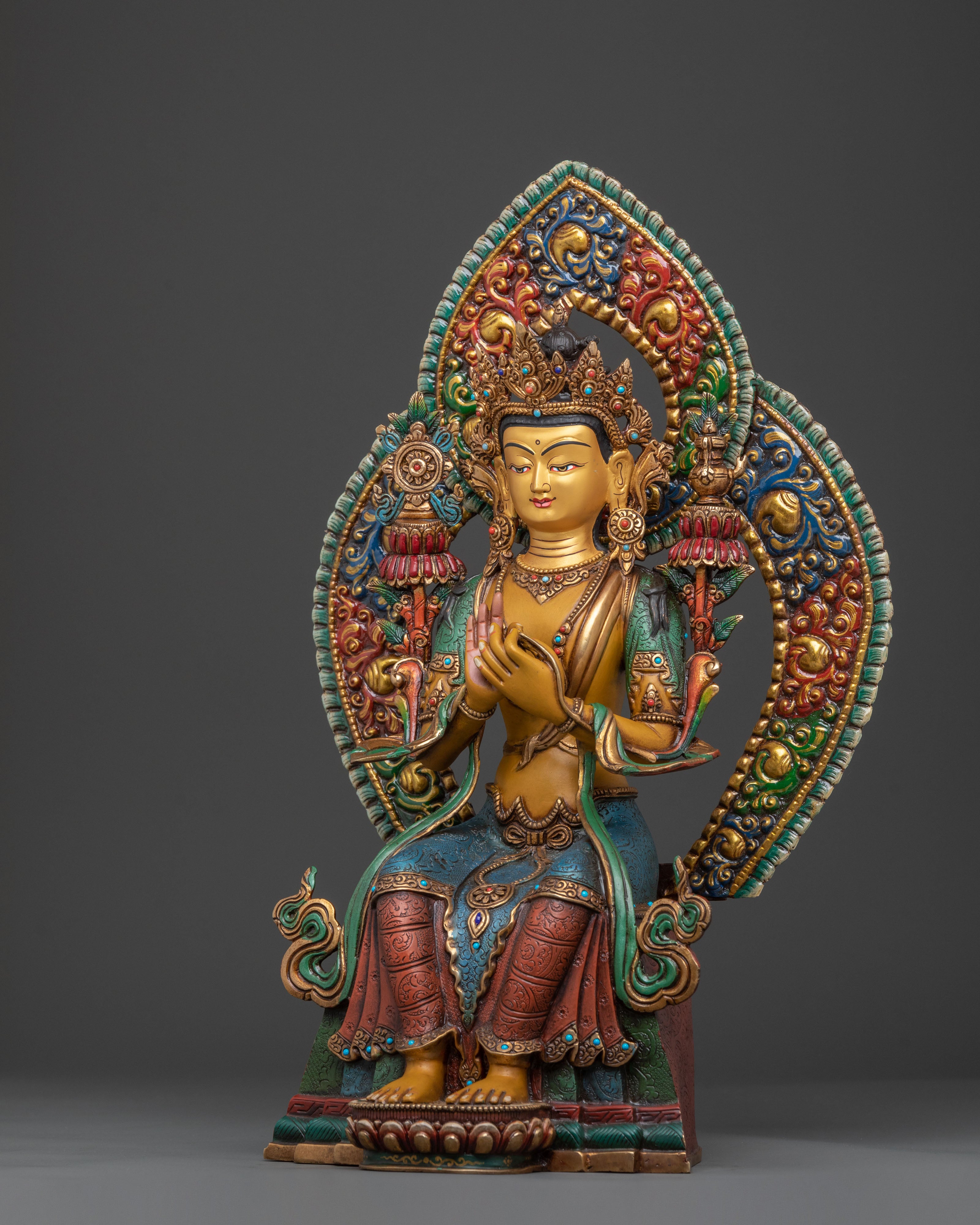 Maitreya Buddha Statue: 24K Gold Gilded Figurine