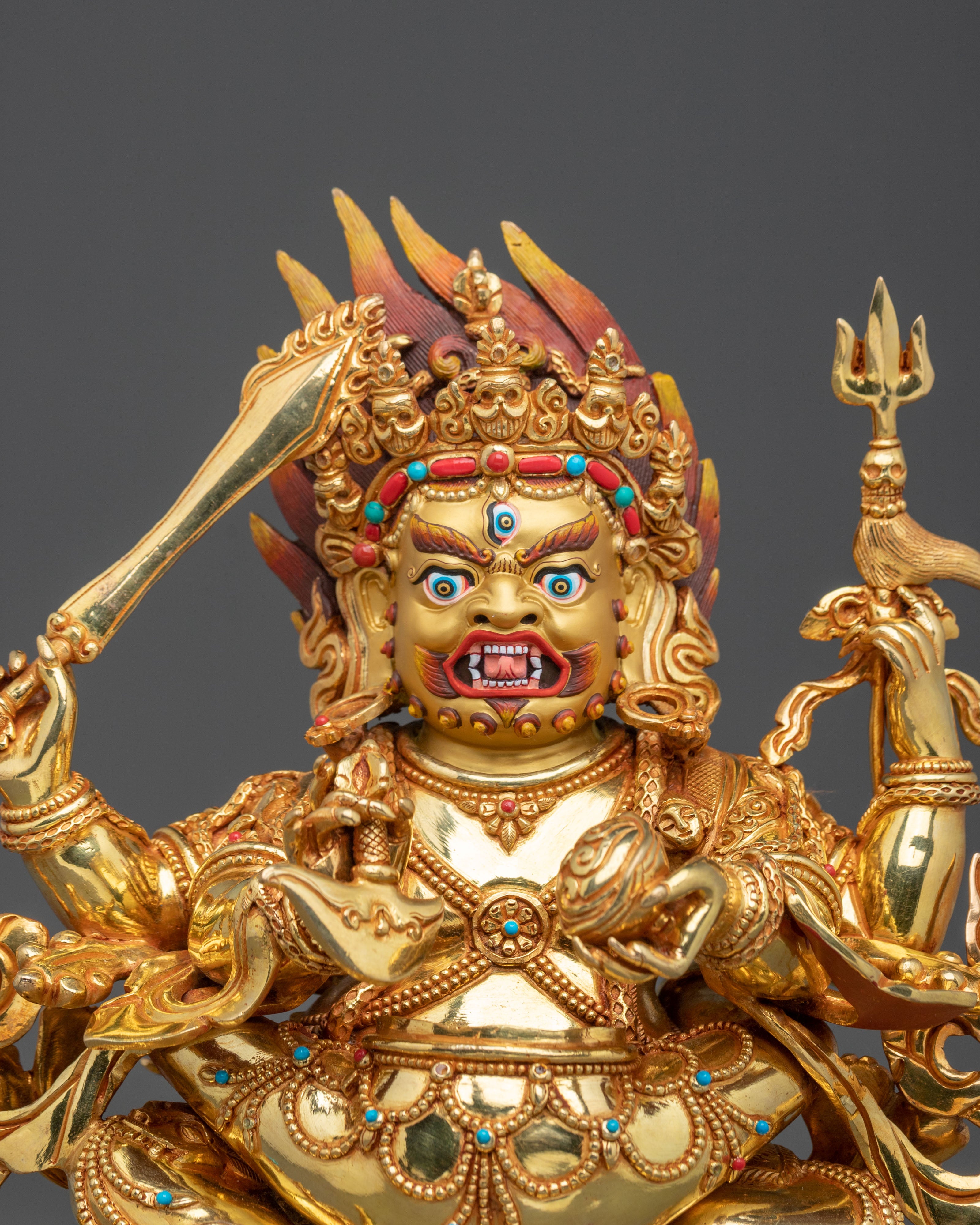 Chaturbhuja Mahakala With Consort Statue: Protector of Dharma