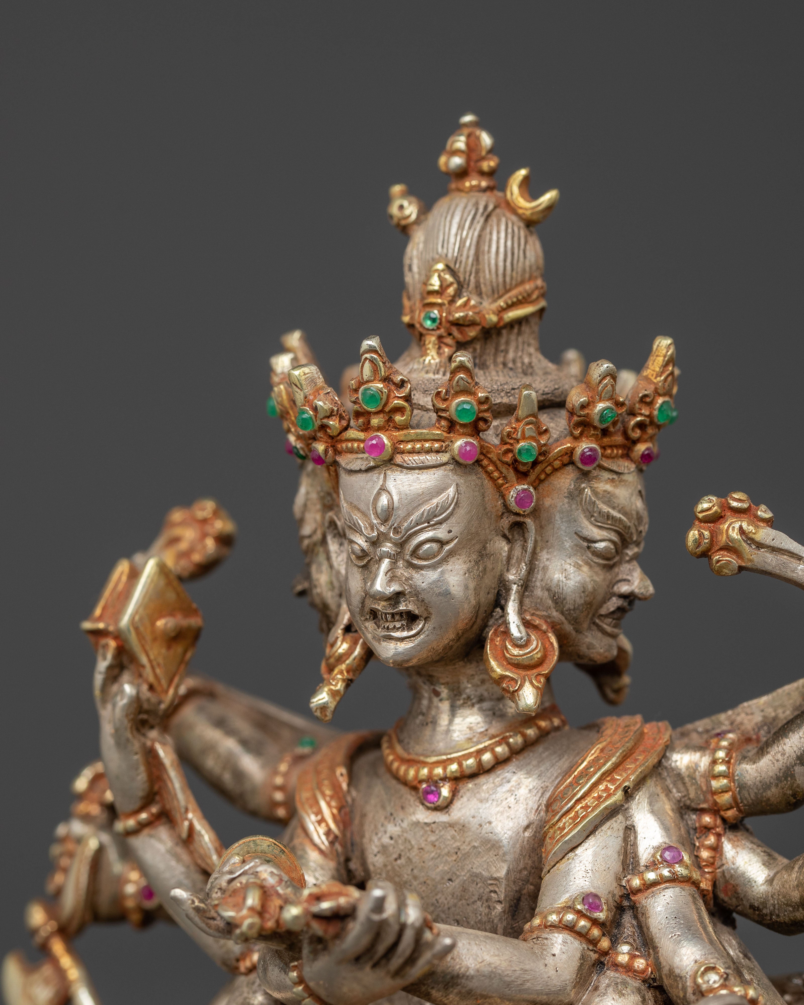 Kalachakra Statue for Tantra: Silver & Gemstone Art