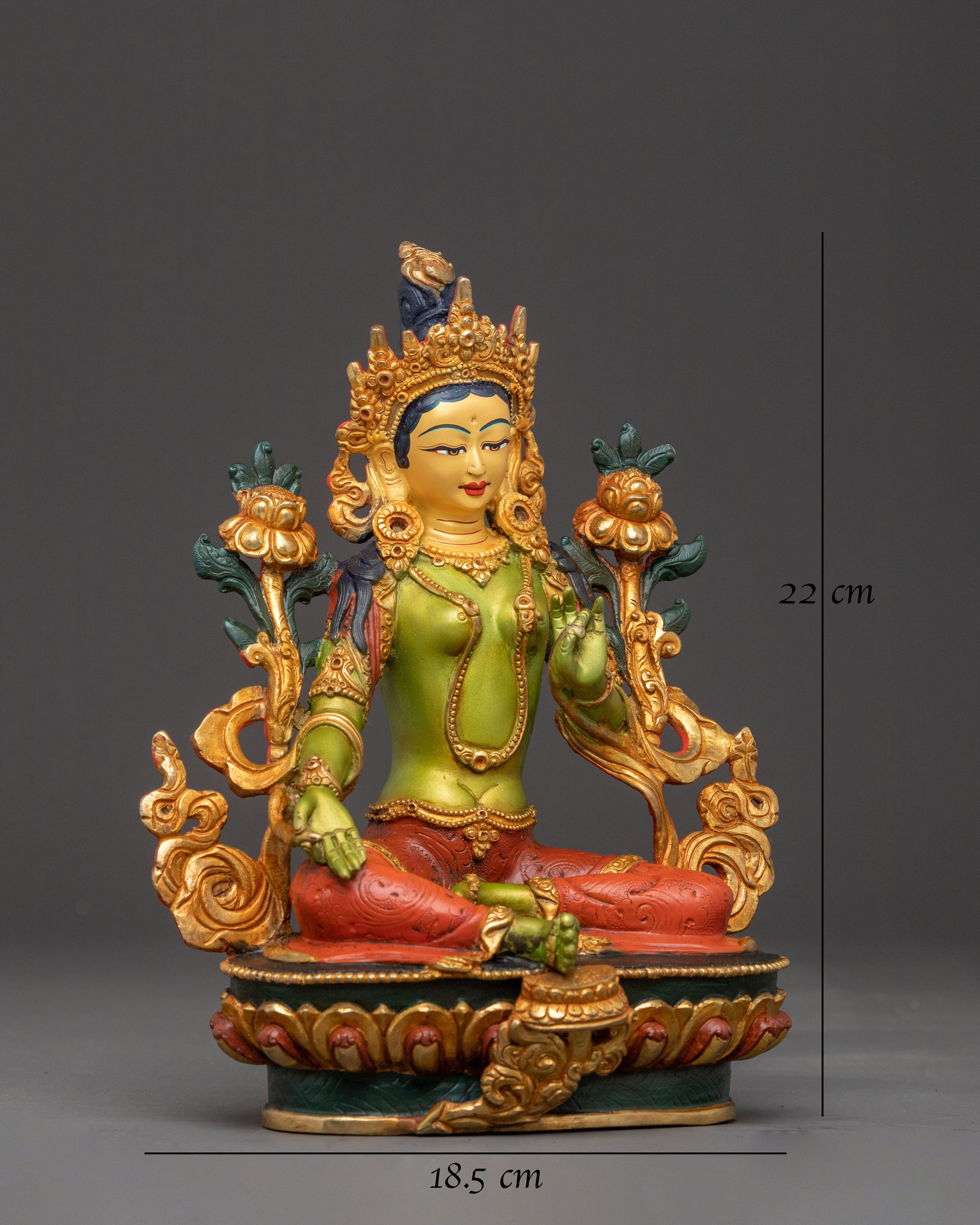2k Gold Gilded Green Tara Statue - Sacred Buddhist Art