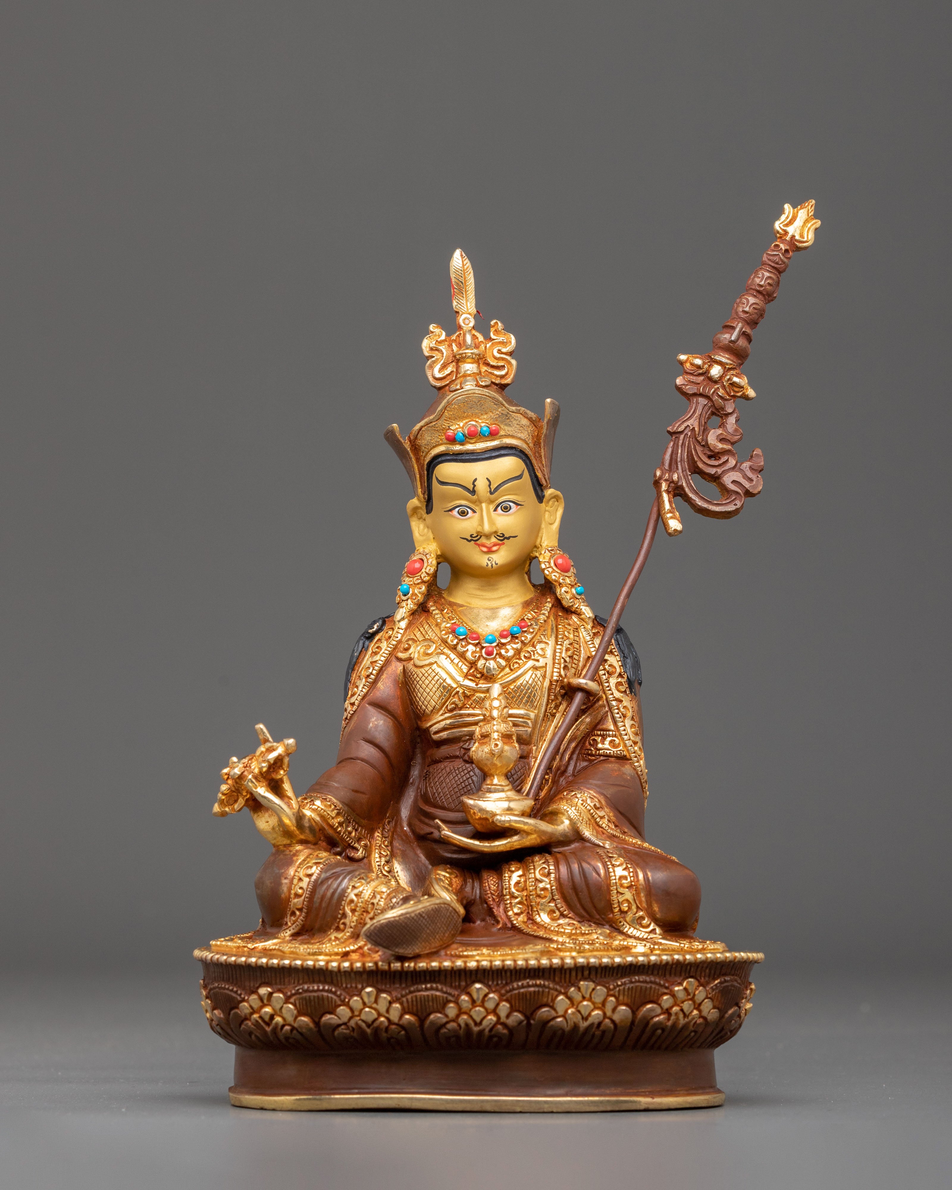 Guru Rinpoche Hand-Carved Statue | Buddhist Altar Decor