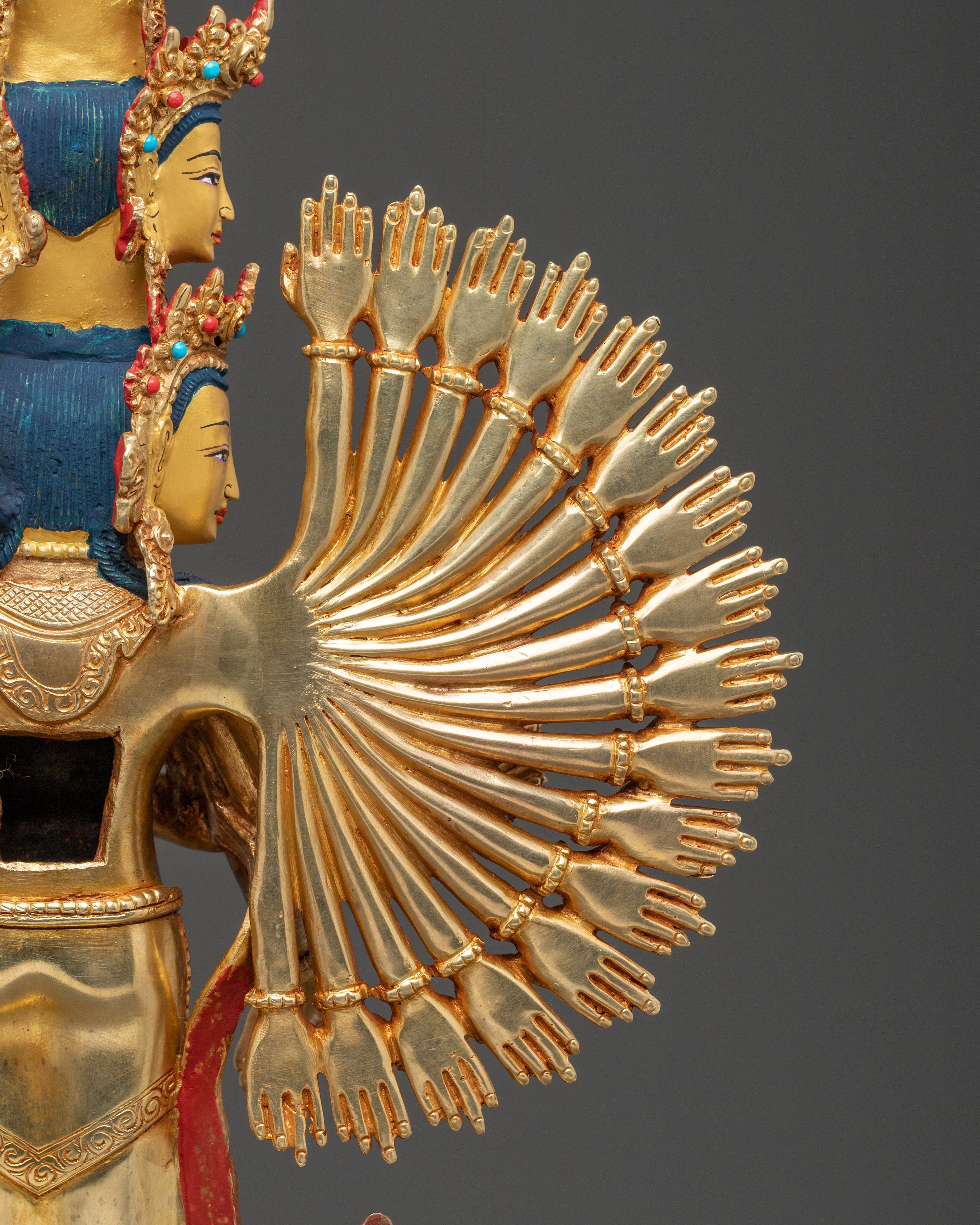 1000 Armed Chenrezig Statue | 24k Gold Glided with Gemstone Inlay