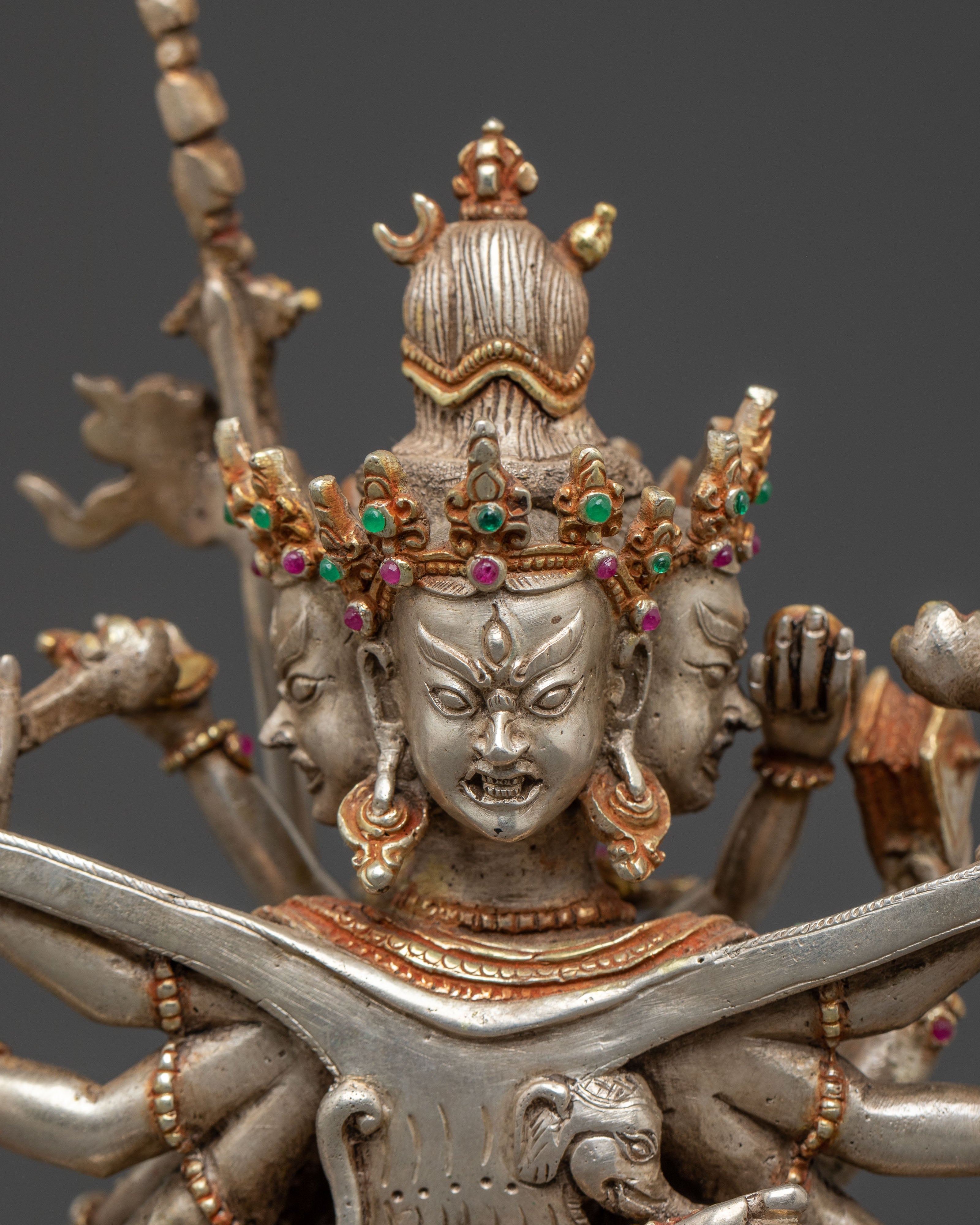 Kalachakra Statue for Tantra: Silver & Gemstone Art