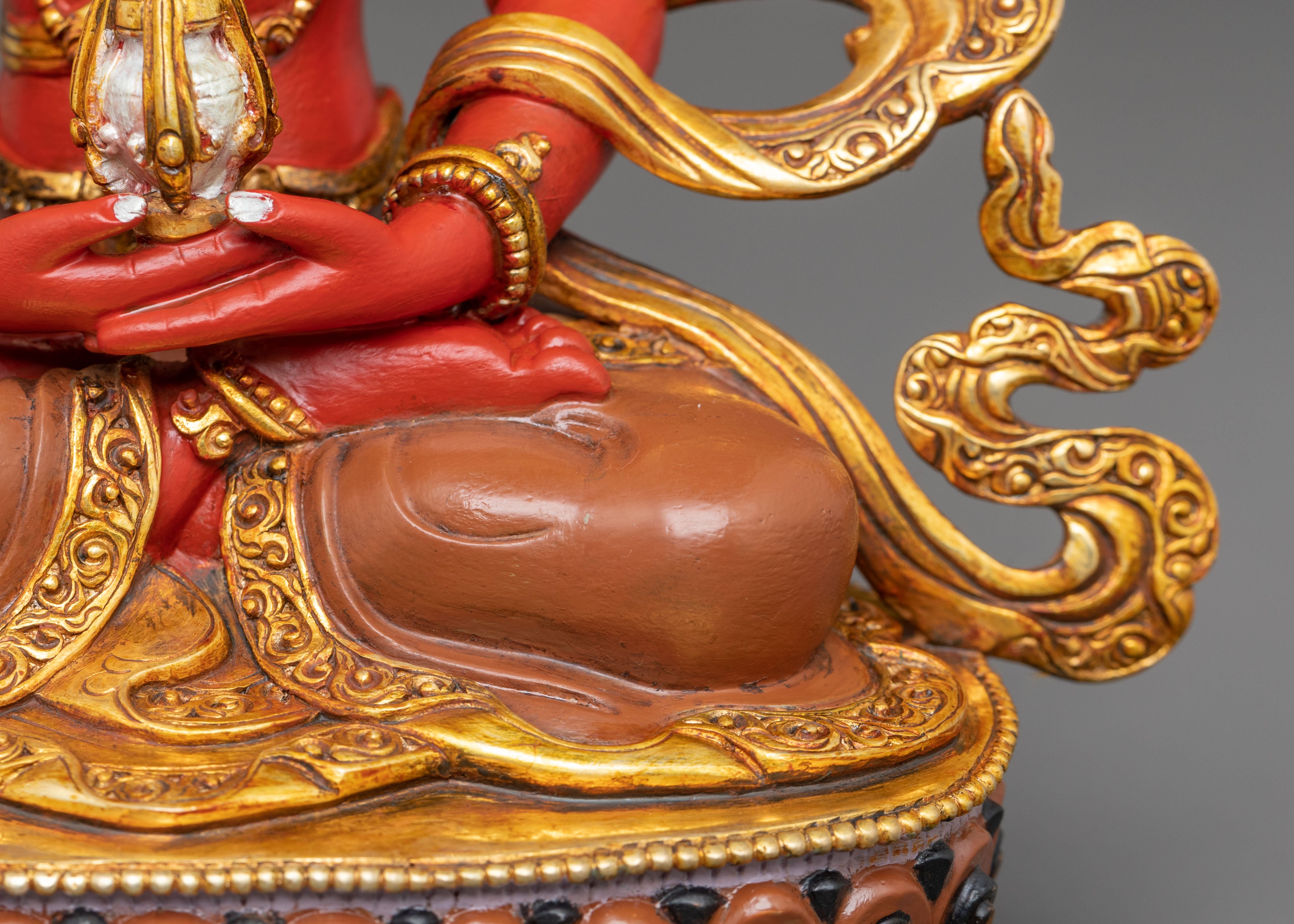 Red Statue of Amitayus | Gold Gilded Copper