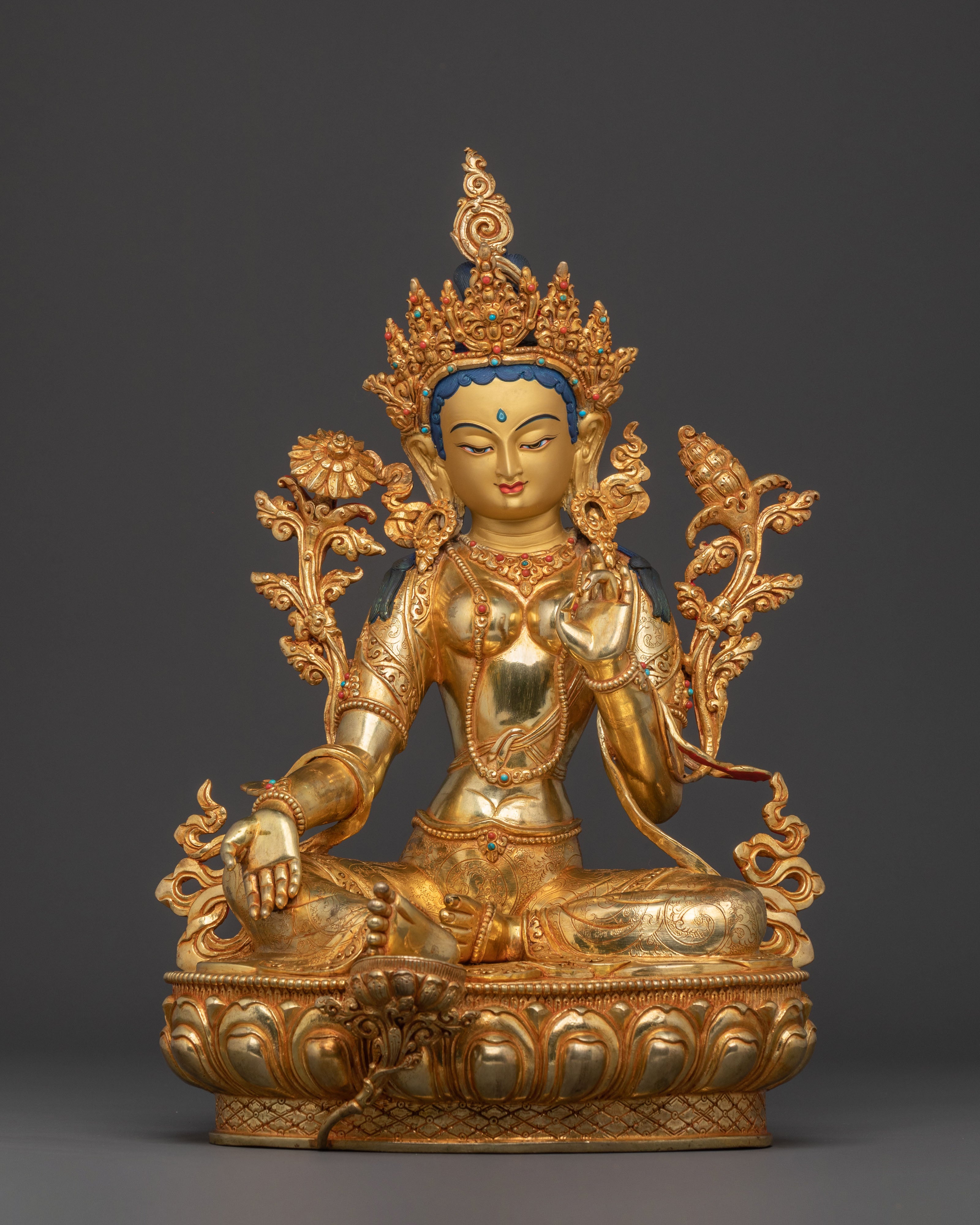 Green Tara 24k Gold Gilded Figure