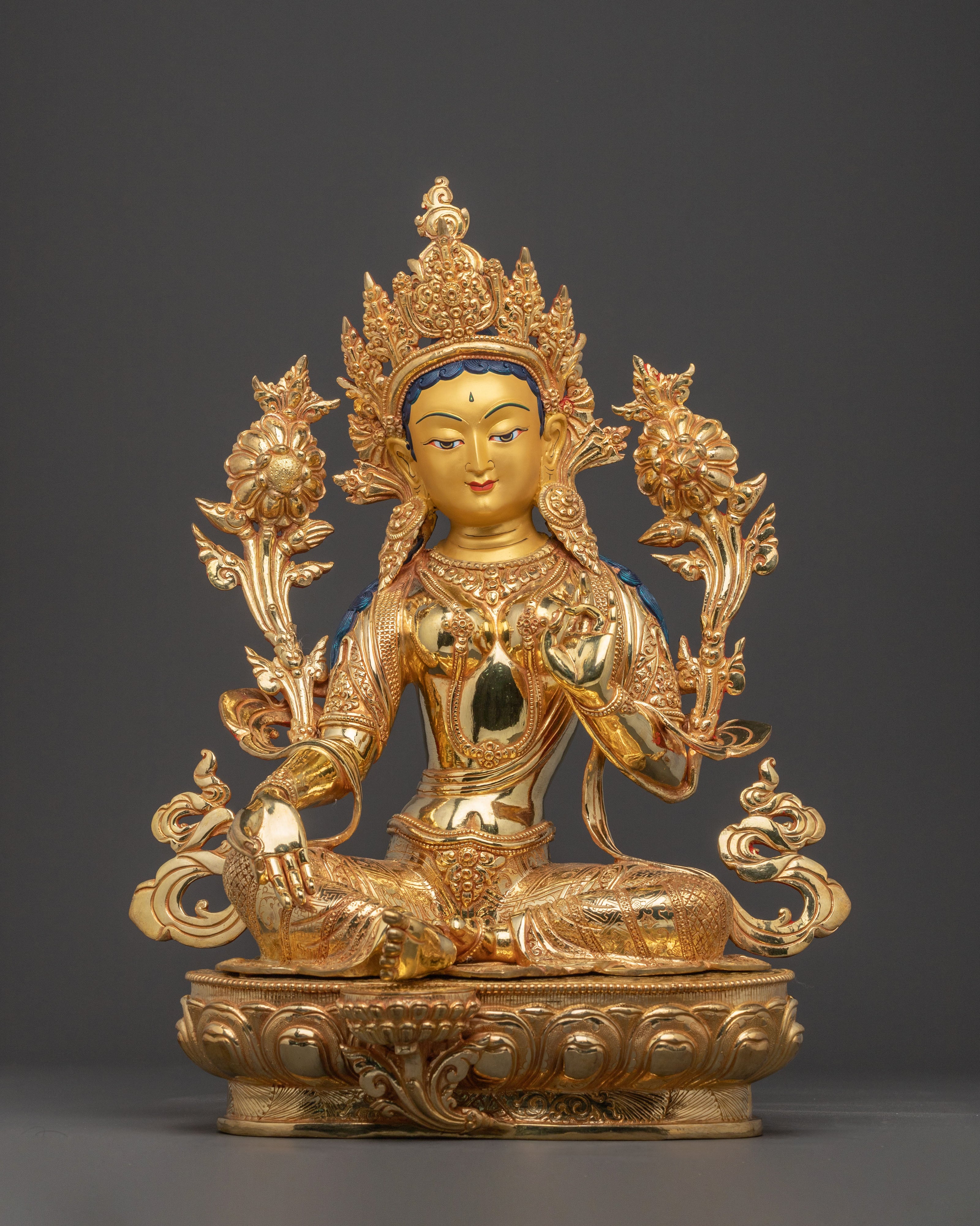 Tibetan Green Tara Blessing Statue — Gilded Copper Masterpiece