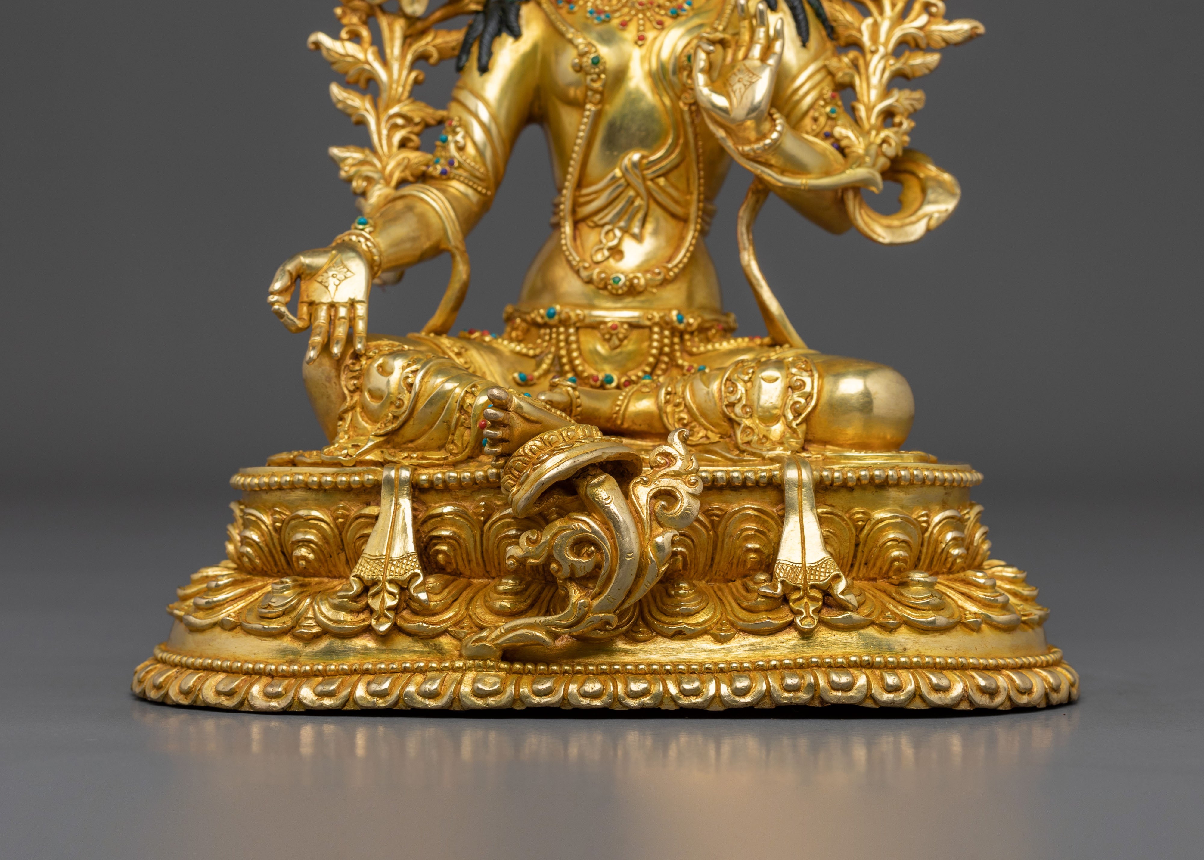 Green Tara Golden Statue | Tibetan Buddhist Icon
