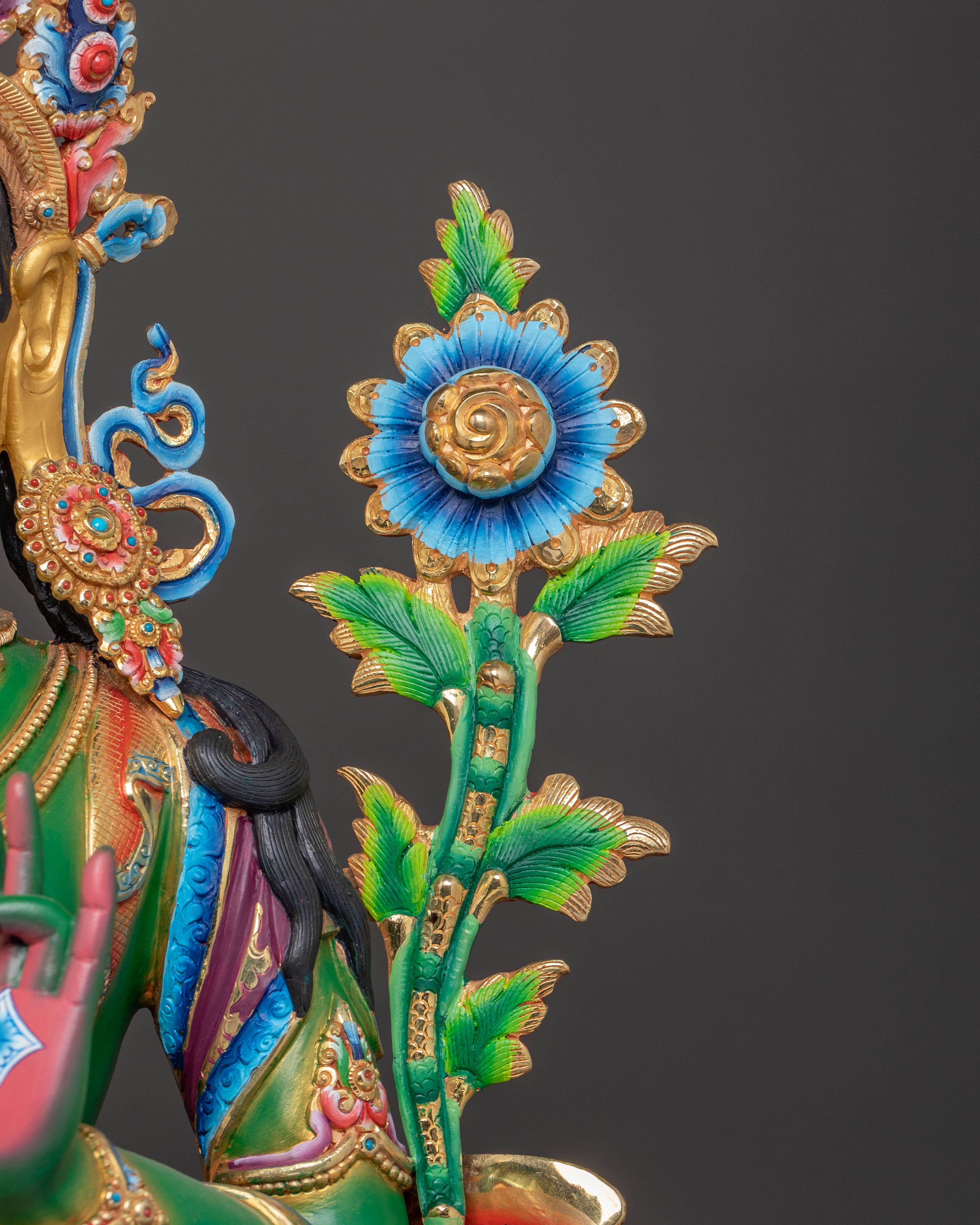 Handcrafted Divine Green Tara Statue – 24K Gilded Masterpiece