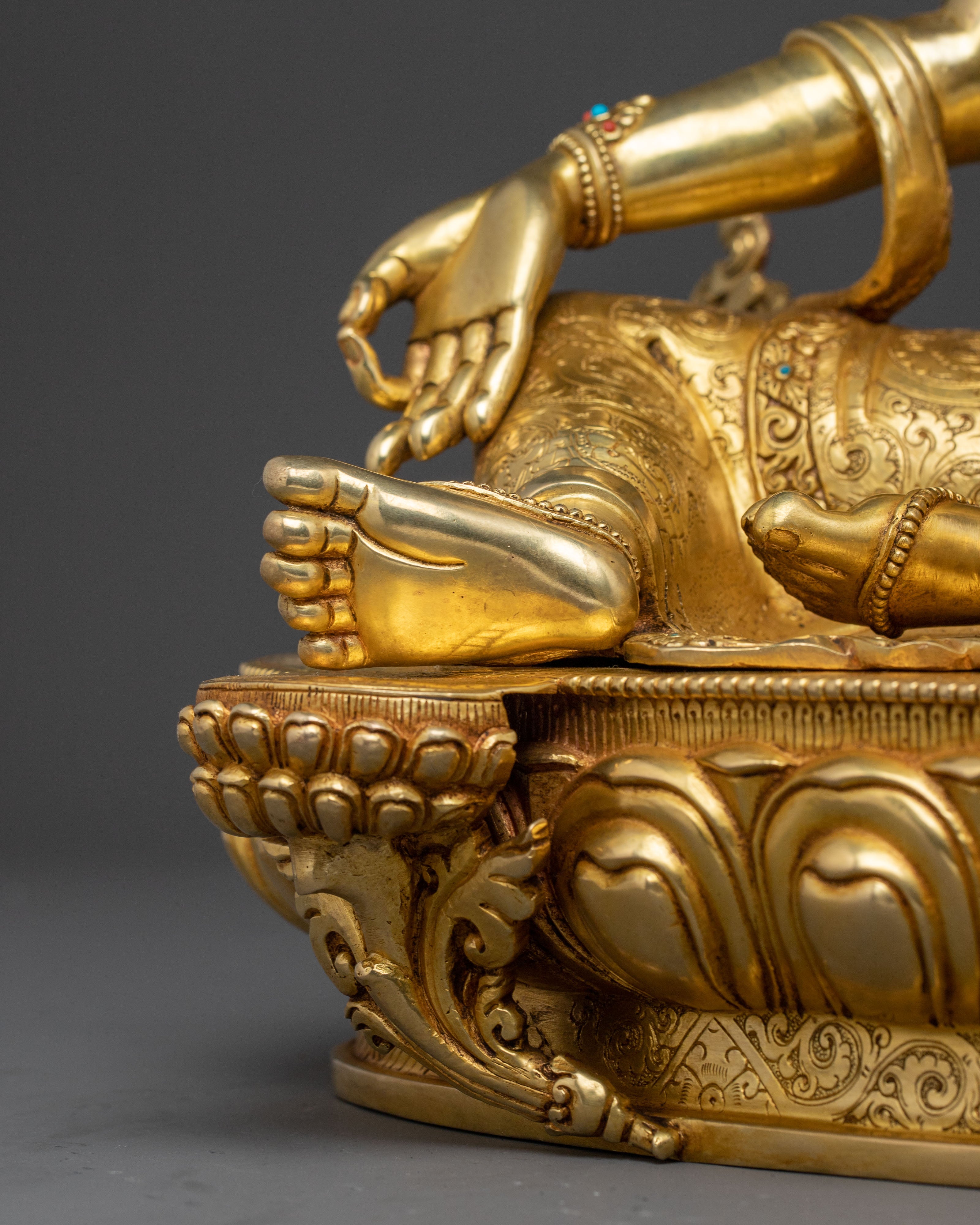 Sacred Green Tara Meditation Statue | Artisanal 24K Gold Gilded