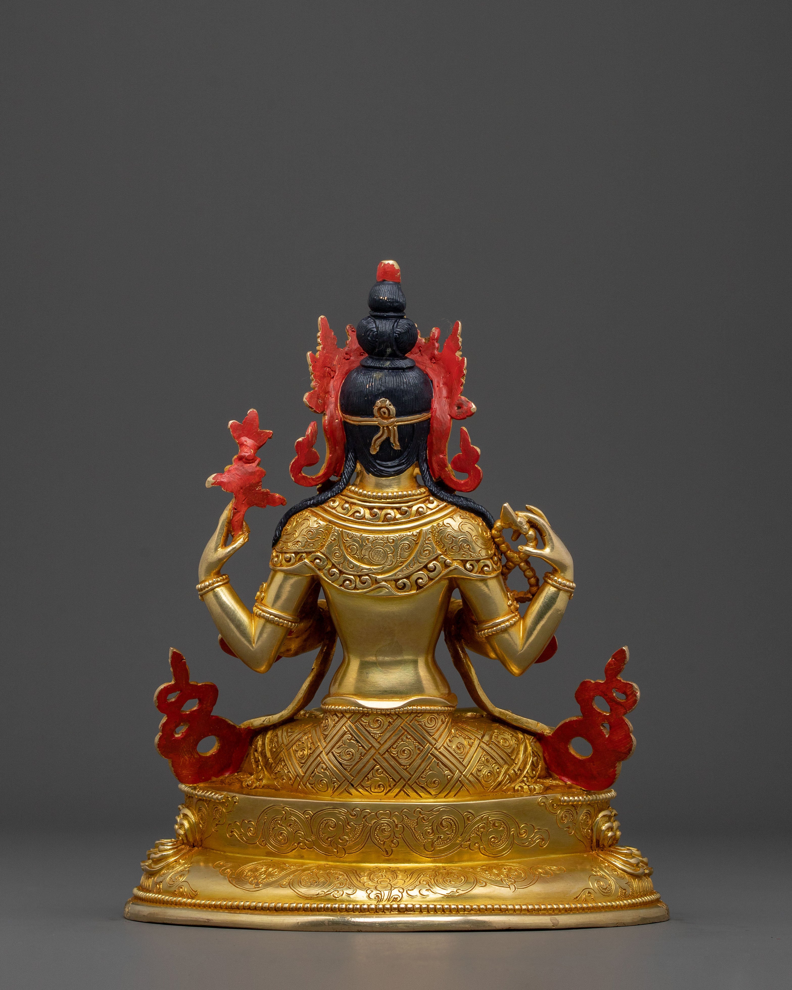 Sacred Chenrezig Four Armed Compassion Statue | 24K Gold Gilded