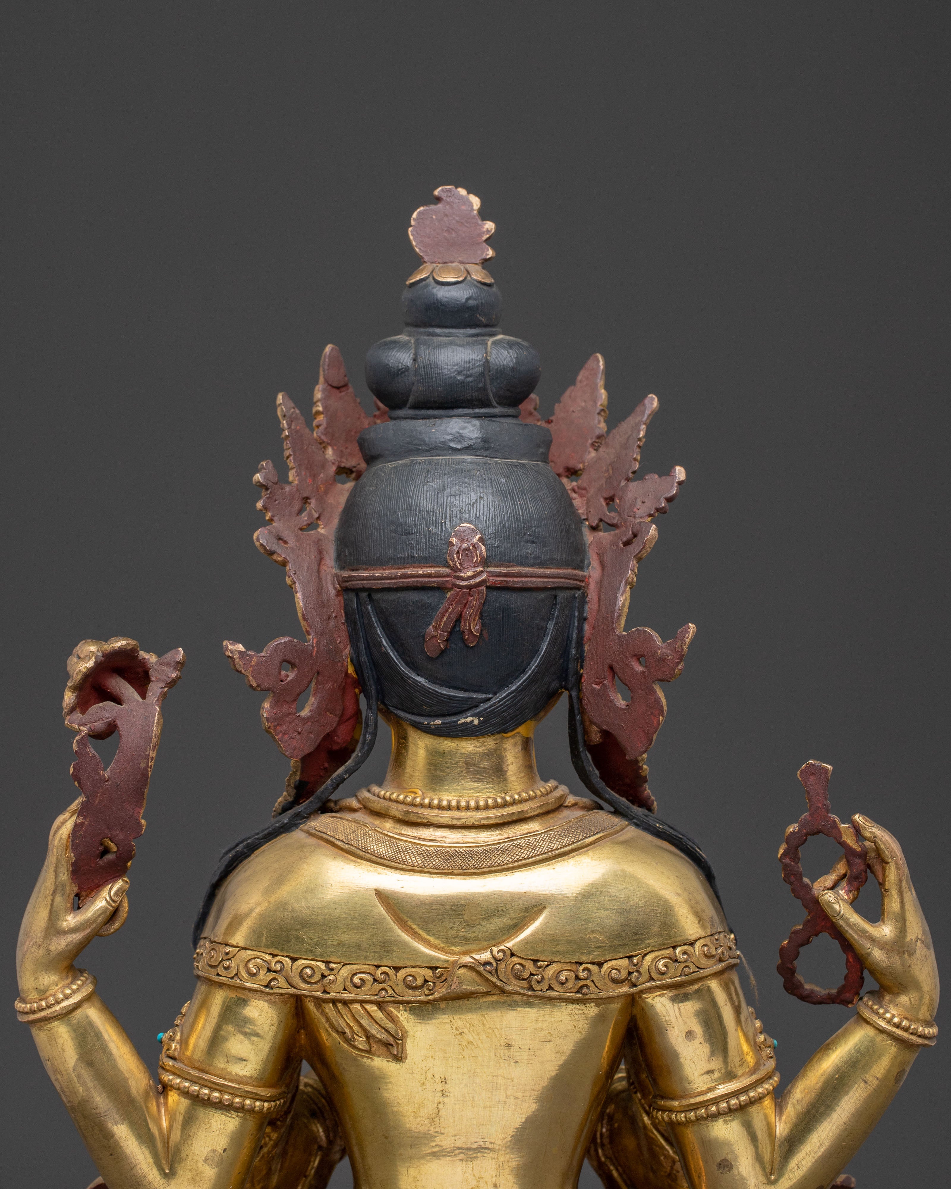 Handcrafted Chenrezig Golden Statue | Tibetan Bodhisattva of Compassion