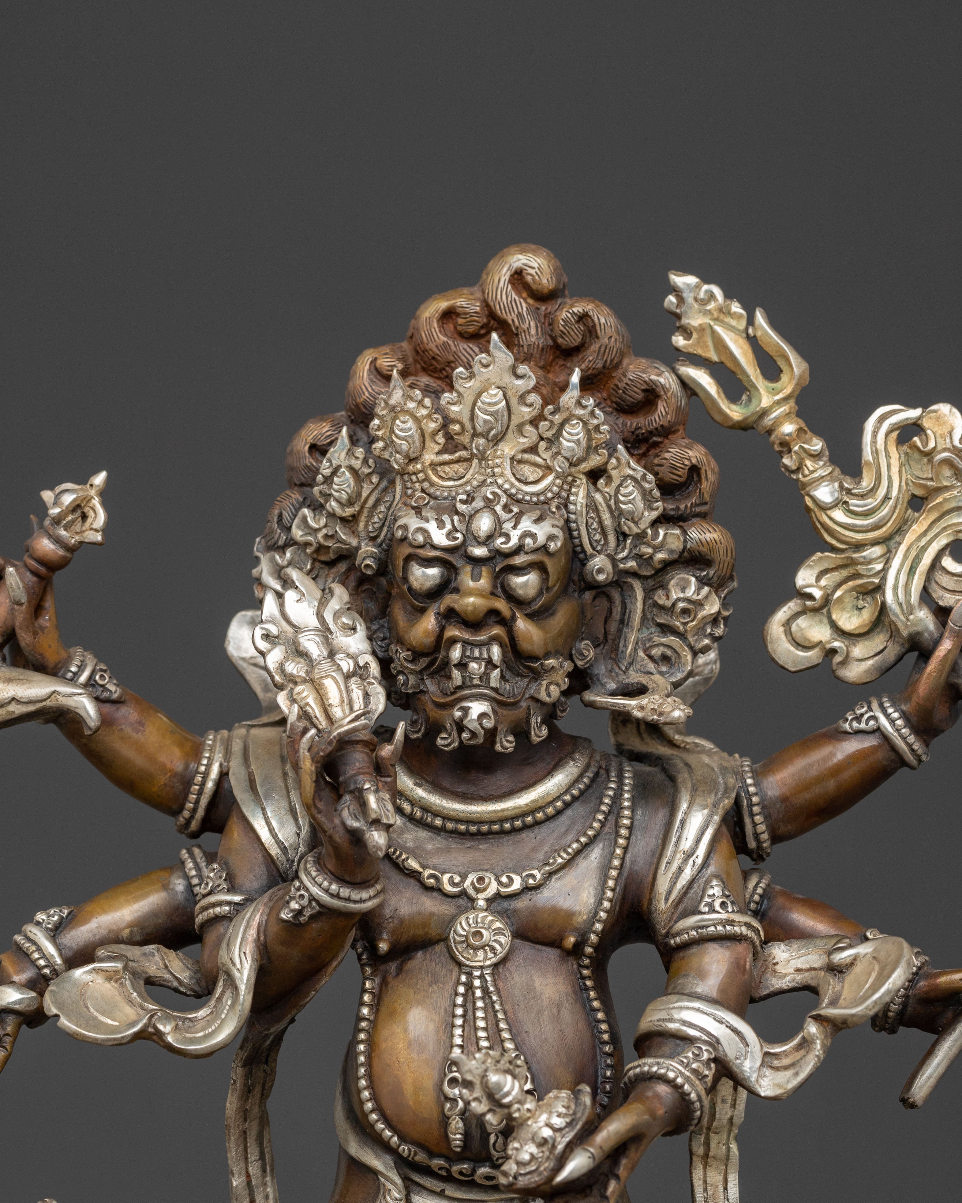 White Mahakala Spiritual Statue | Silver Plated Elegance