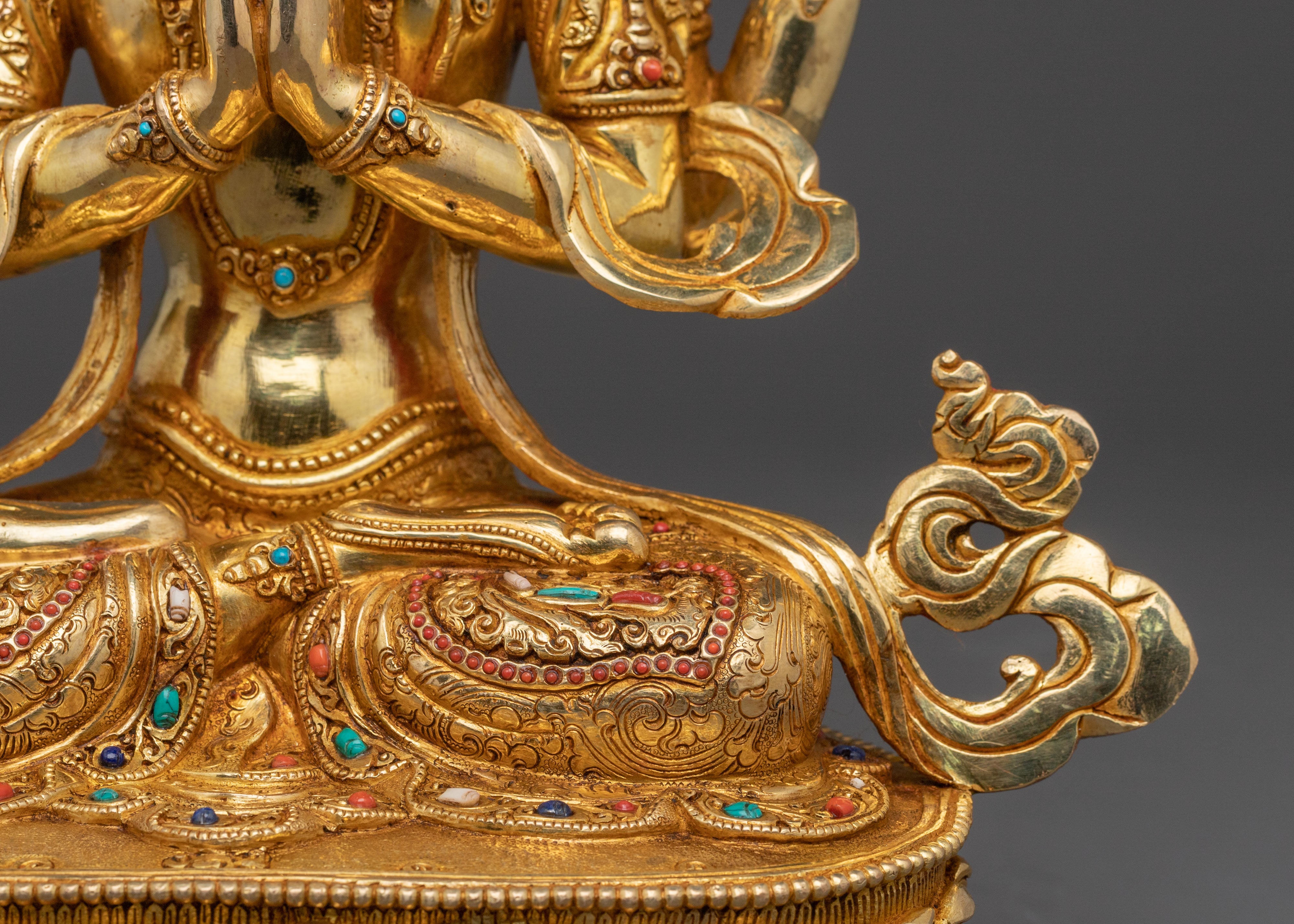 24K Gold Gilded Copper Chenrezig Statue | Patan Artistry