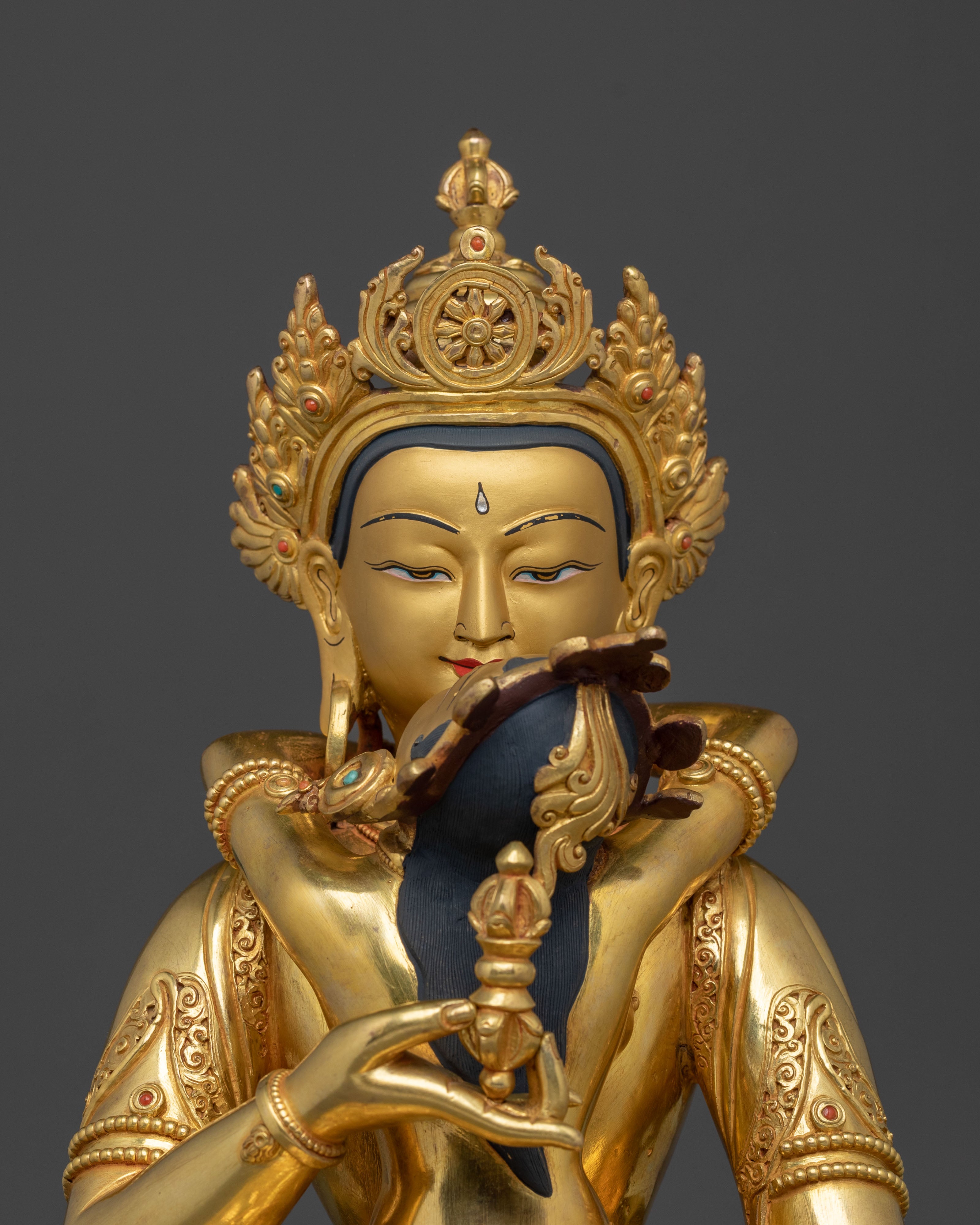 Vajrasattva Sacred Sculpture with Consort in Gilded Copper