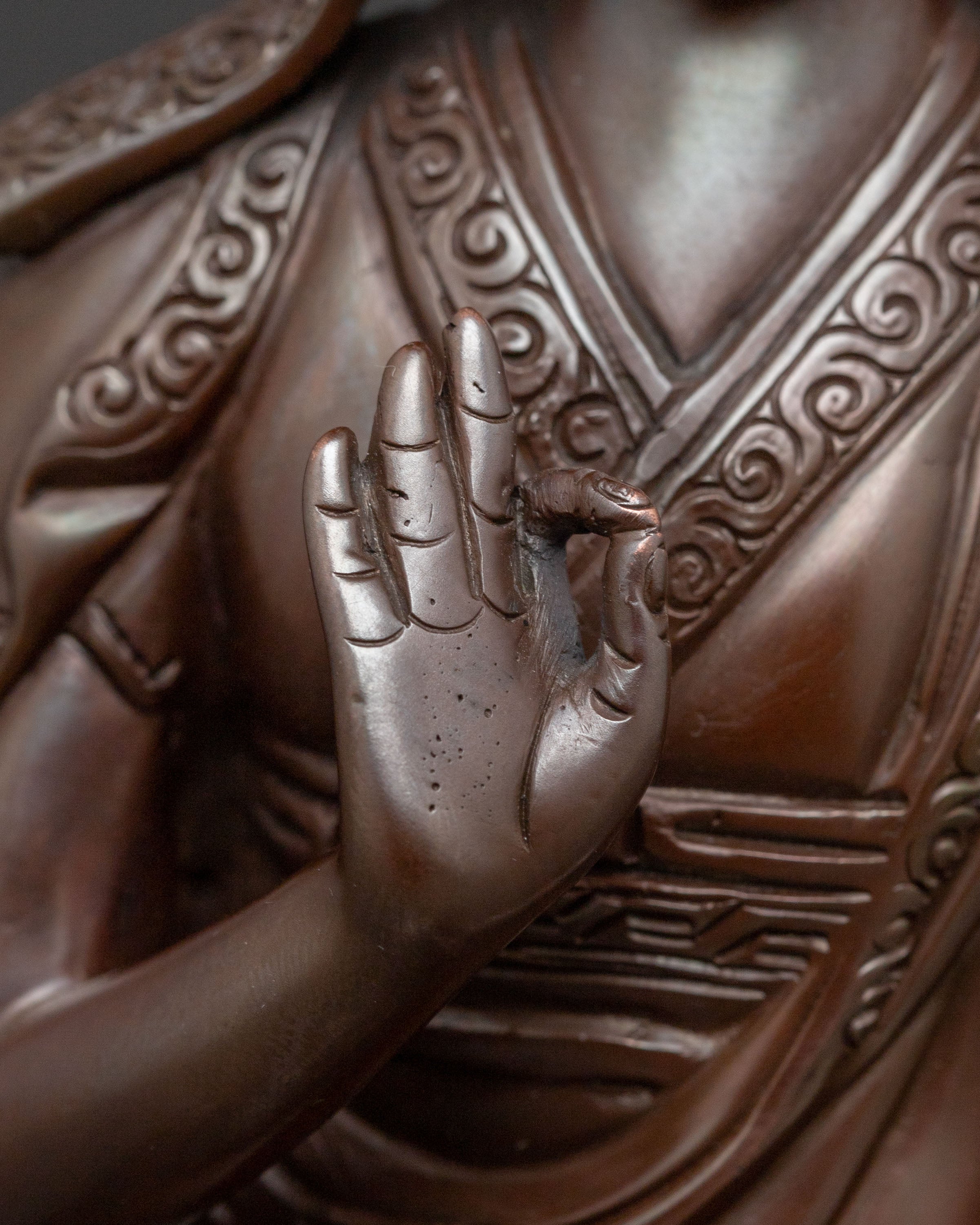 Tsongkhapa Copper Statue with Disciples: Oxidized Finish