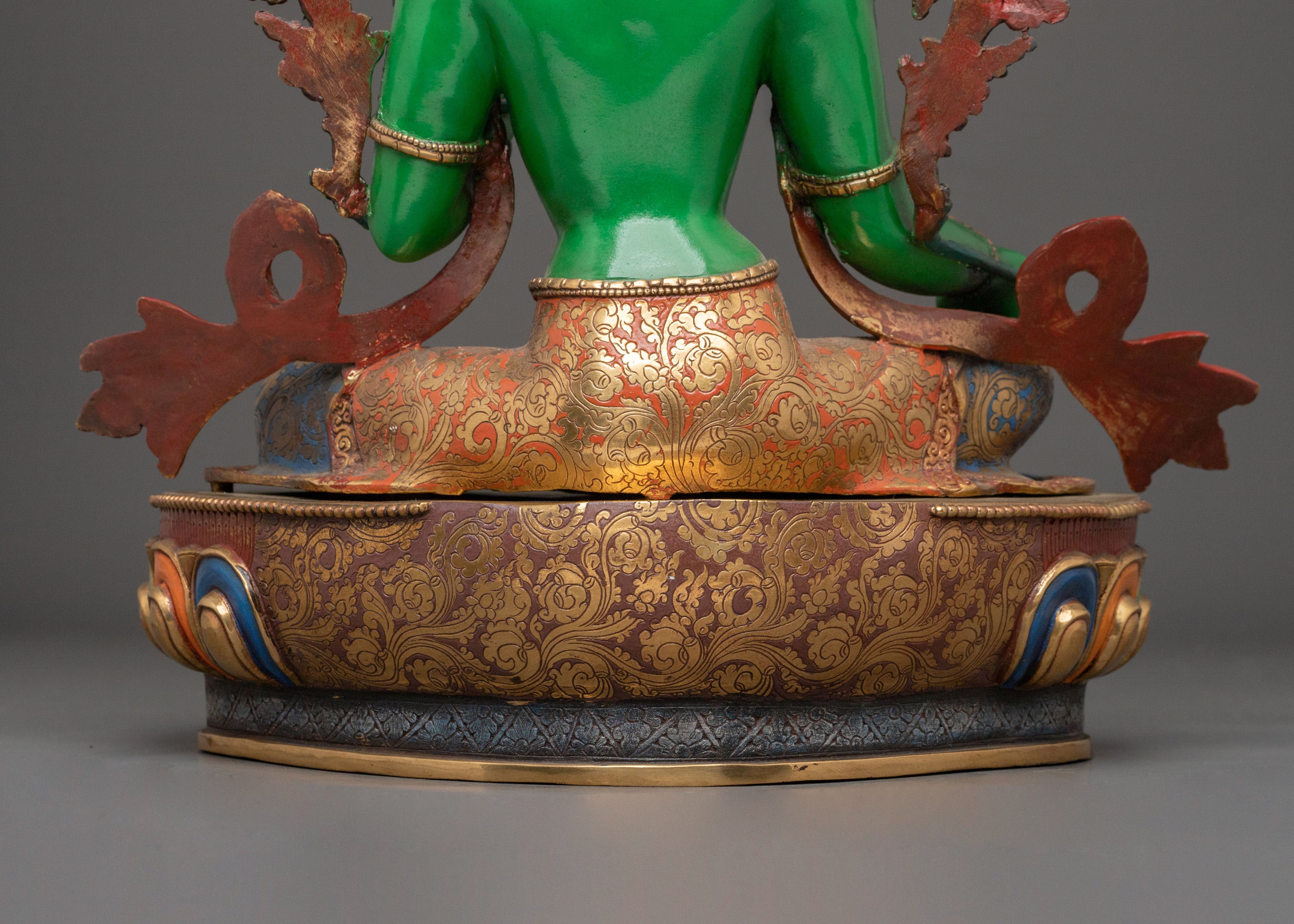 A Serene Peaceful Guardian Green Tara Statue