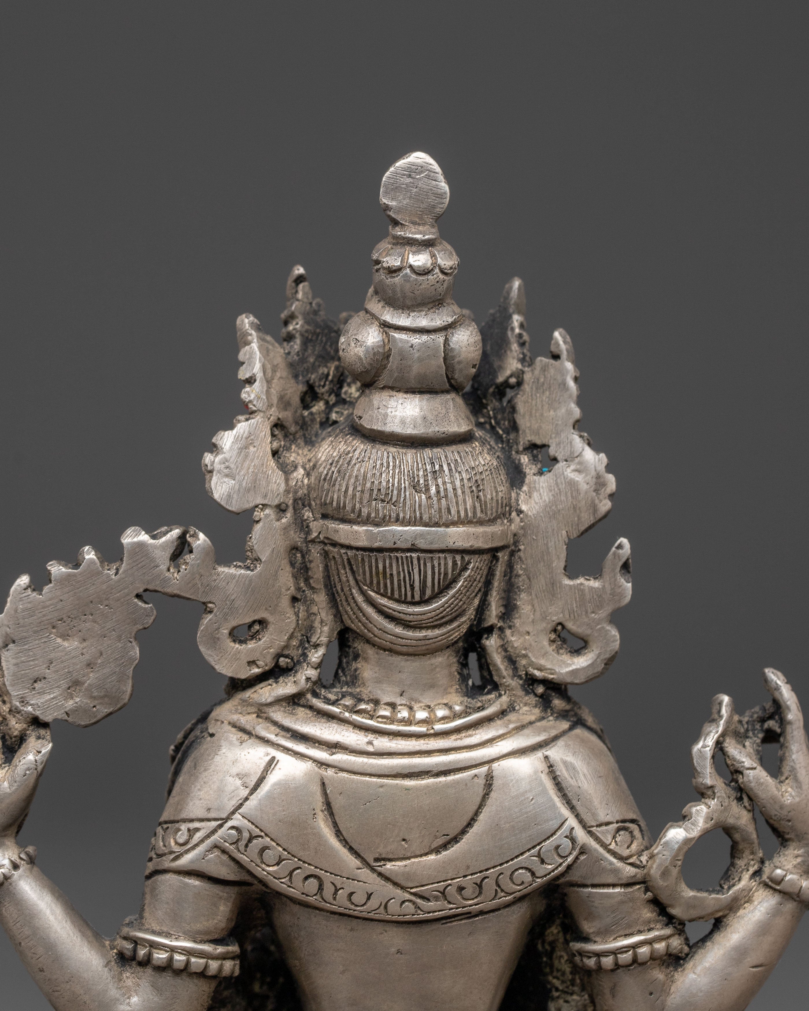Handmade Silver Statue of Chenresig | Meditation & Altar Decor