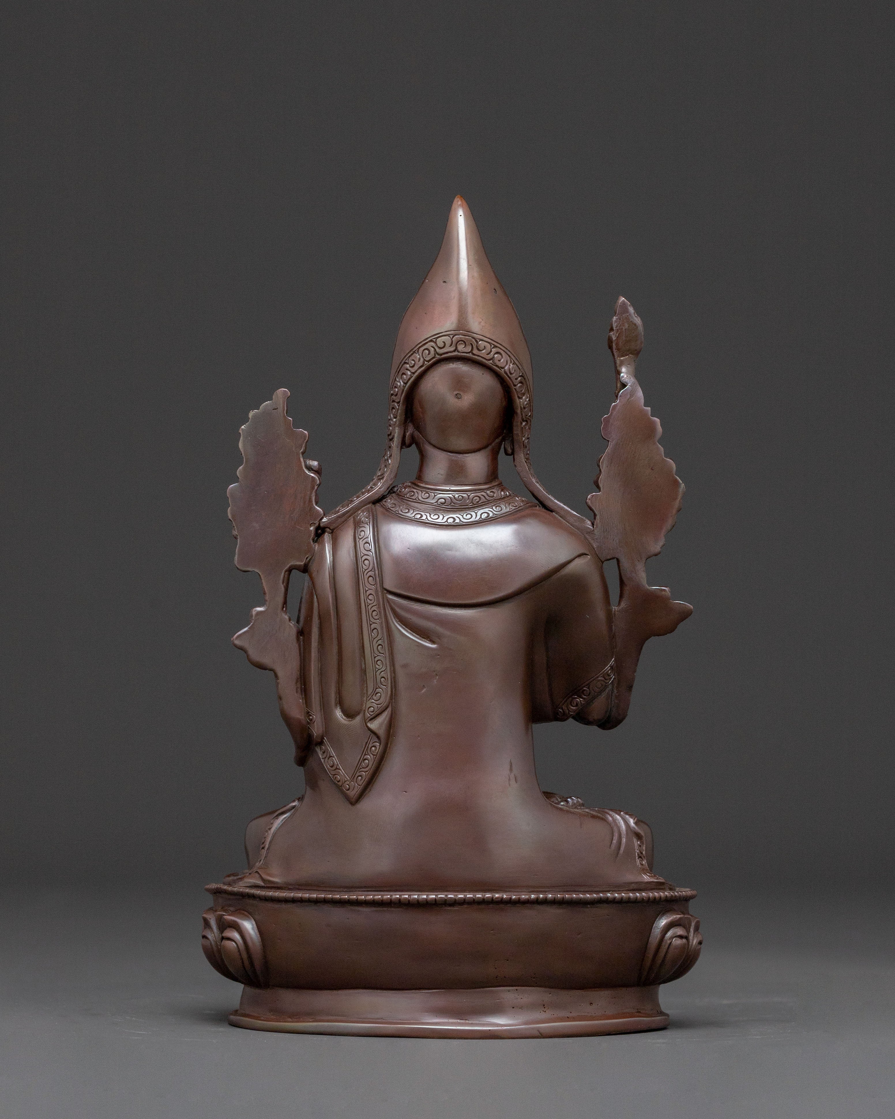 Tsongkhapa Copper Statue with Disciples: Oxidized Finish