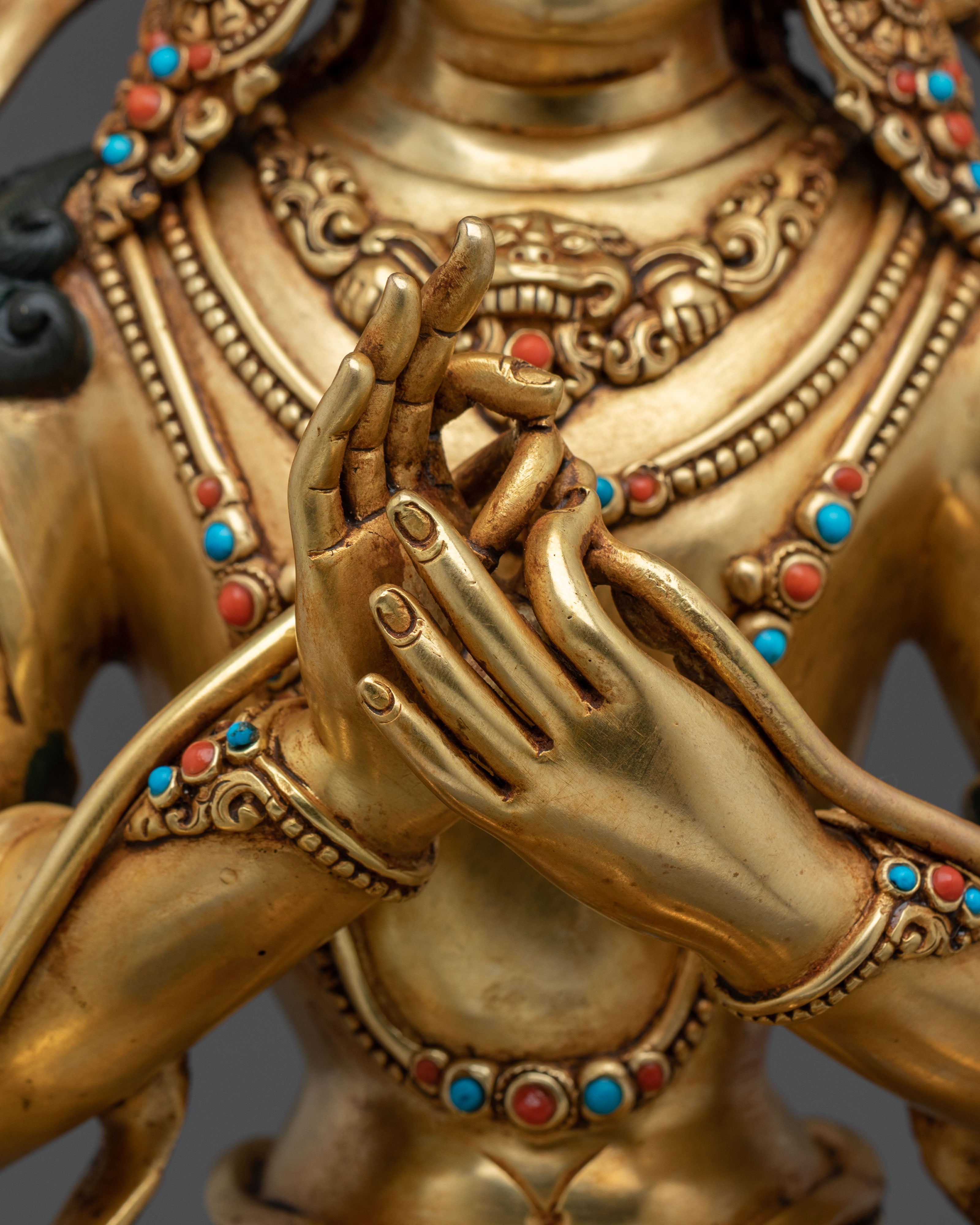 Tikshna Manjushri Meditation Statue | 24K Gold Gilded Copper Sculpture