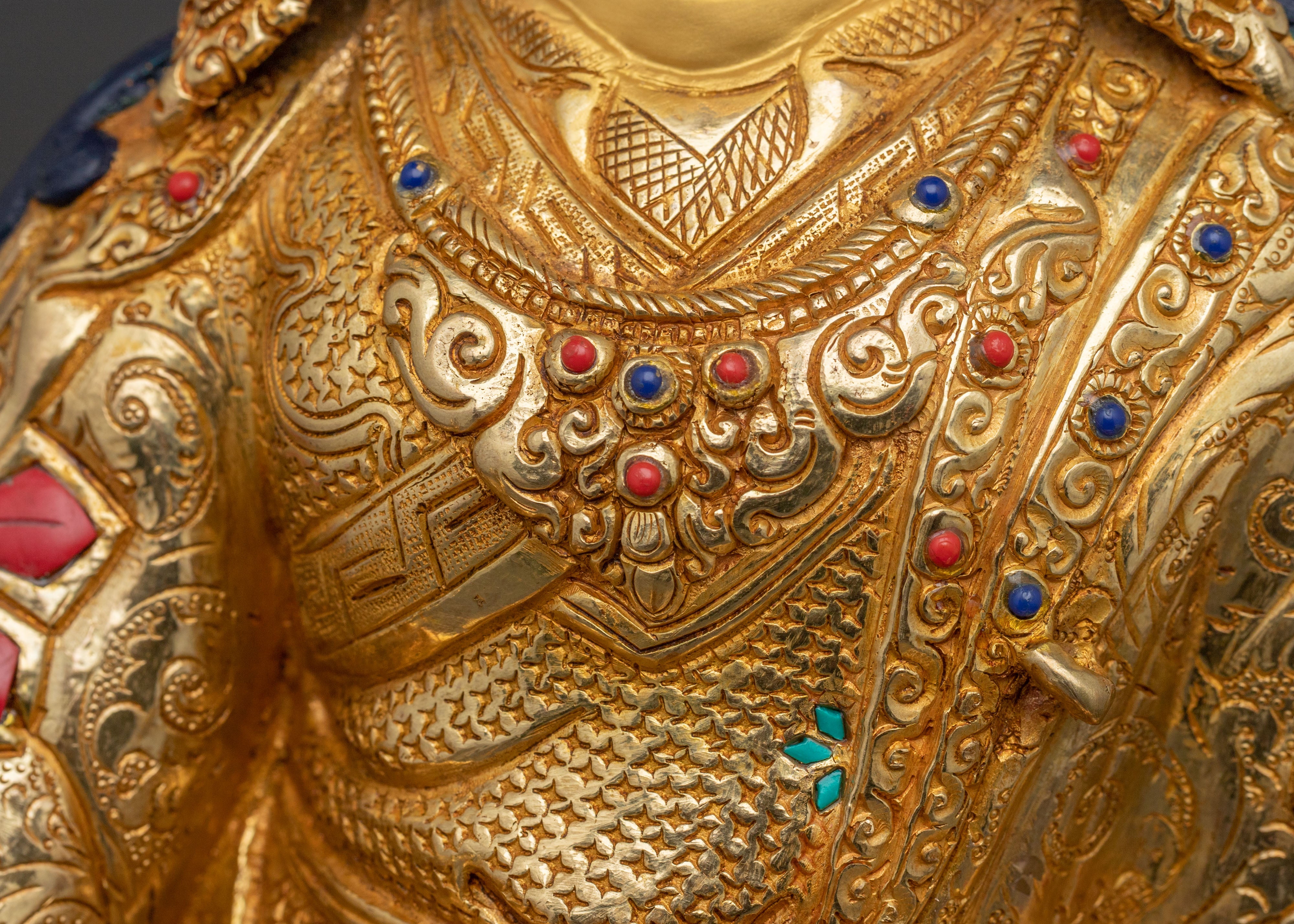 24K Gold Gilded Guru Rinpoche Blessing Statue – Authentic Nepalese Artistry