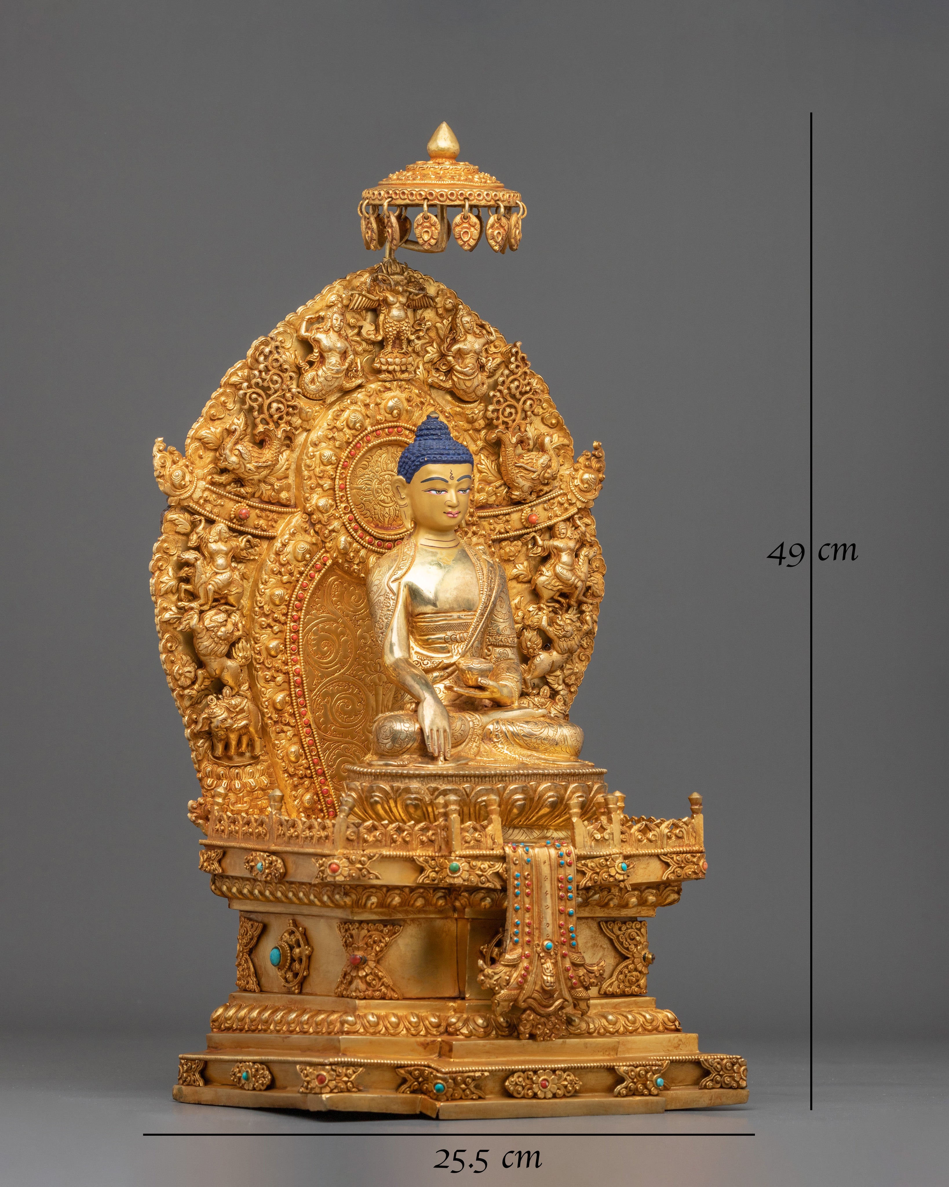 Shakyamuni Buddha Sacred Sculpture with Throne | Symbol of Wisdom Peace