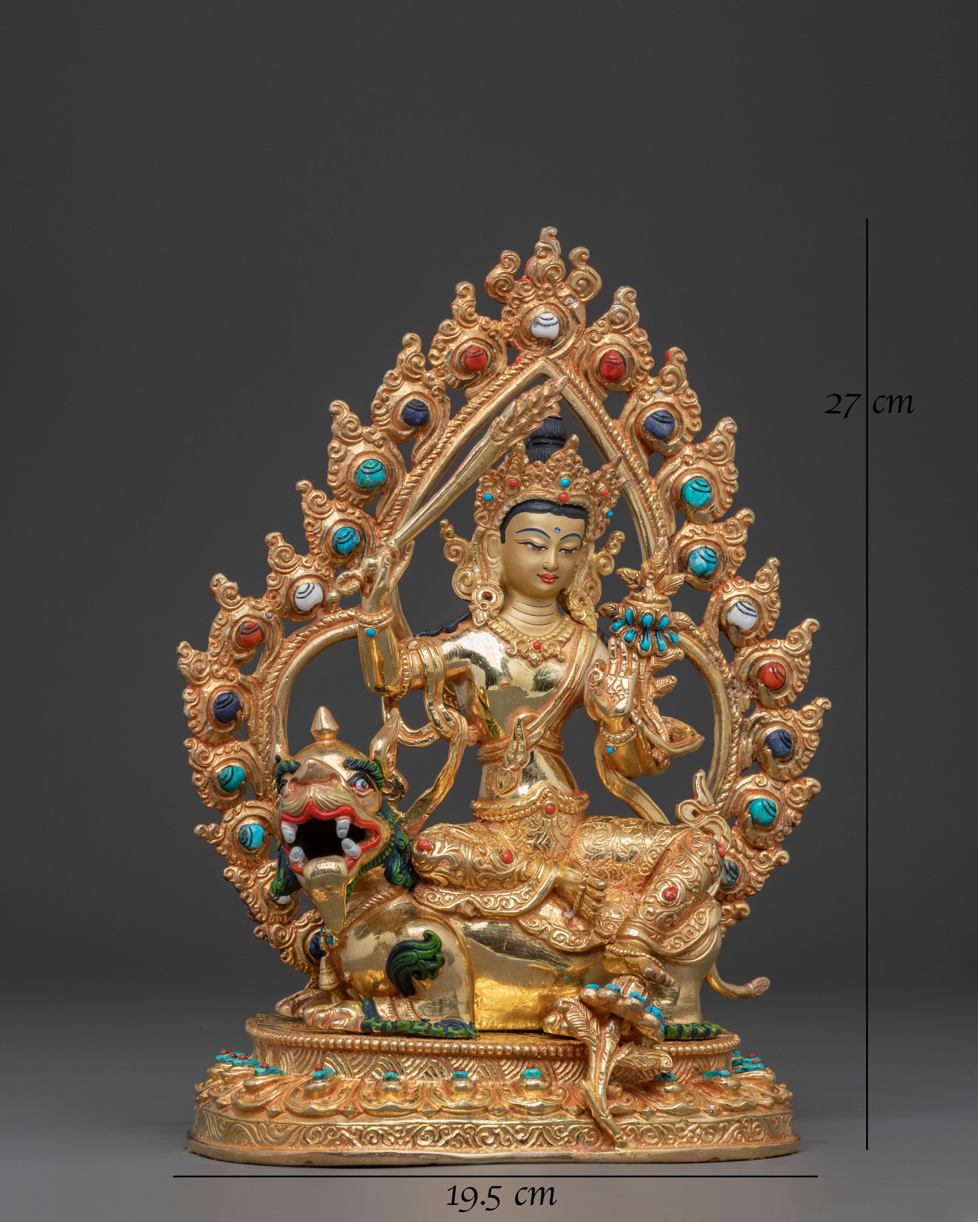 Simhanada Manjushri Wisdom Statue – Gold Gilded Copper Statue