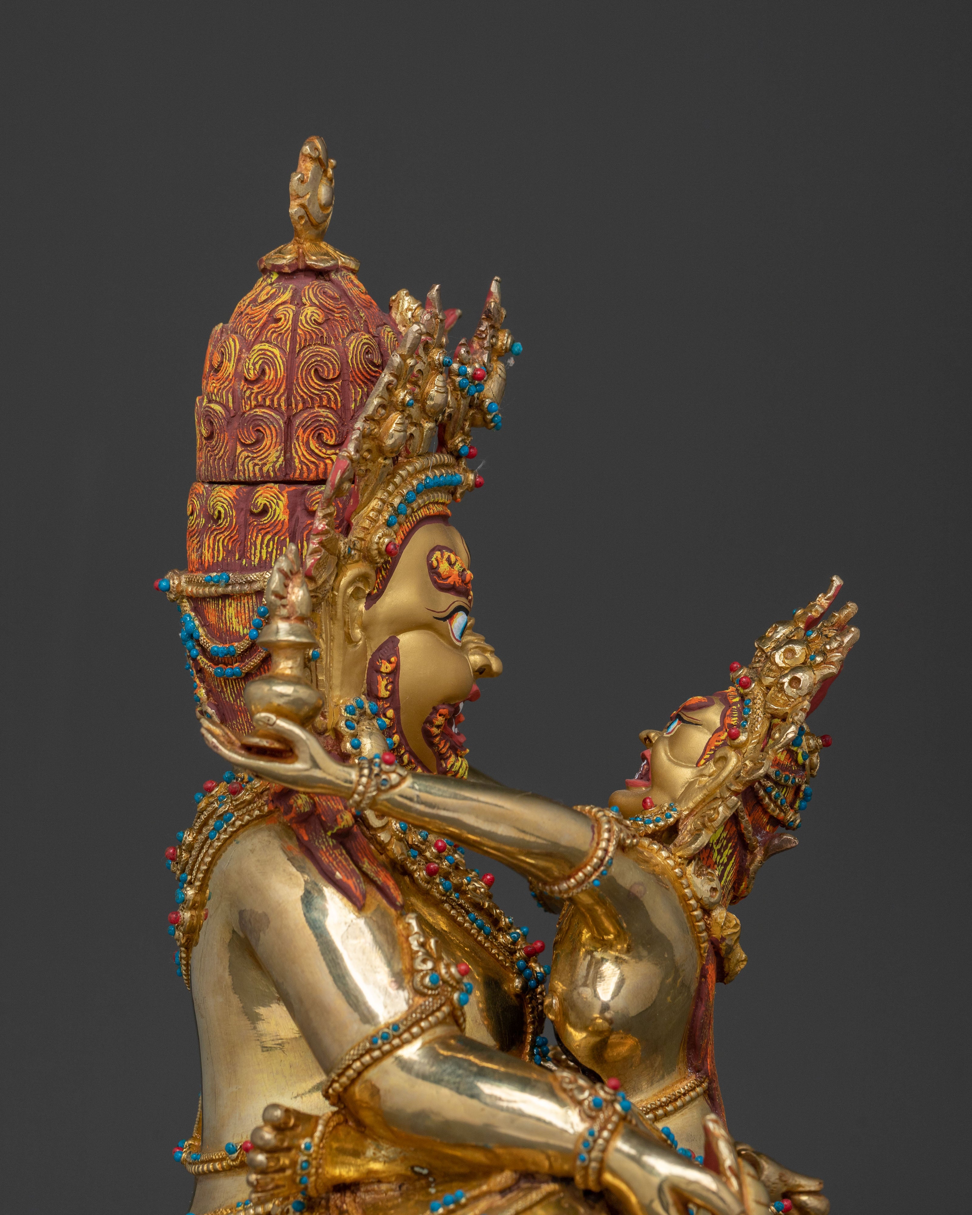 Green Dzambhala 24k Gold Glided Copper Statue | Buddhist Wealth Deity