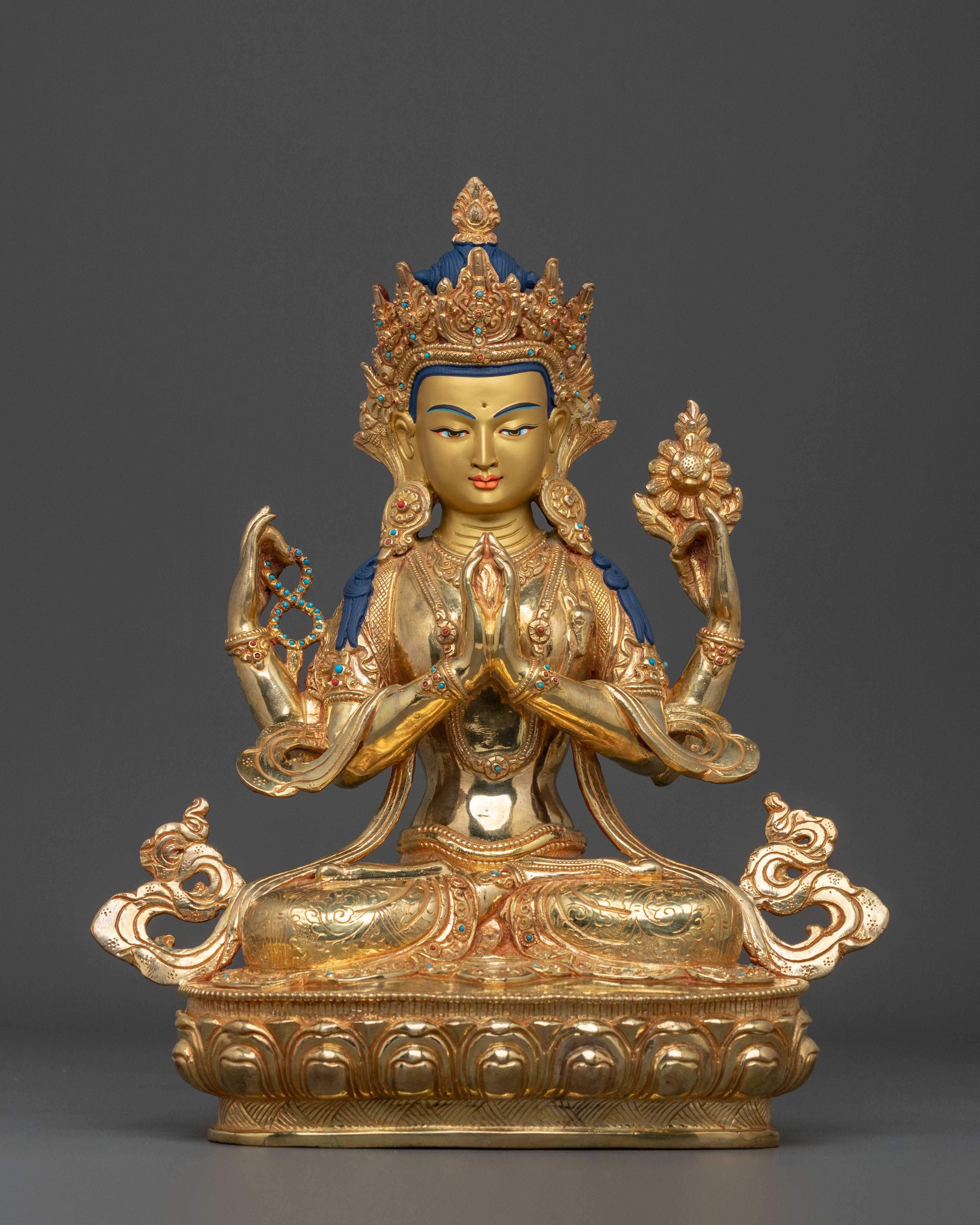 Chenrezig Statue: 24K Gold Gilded