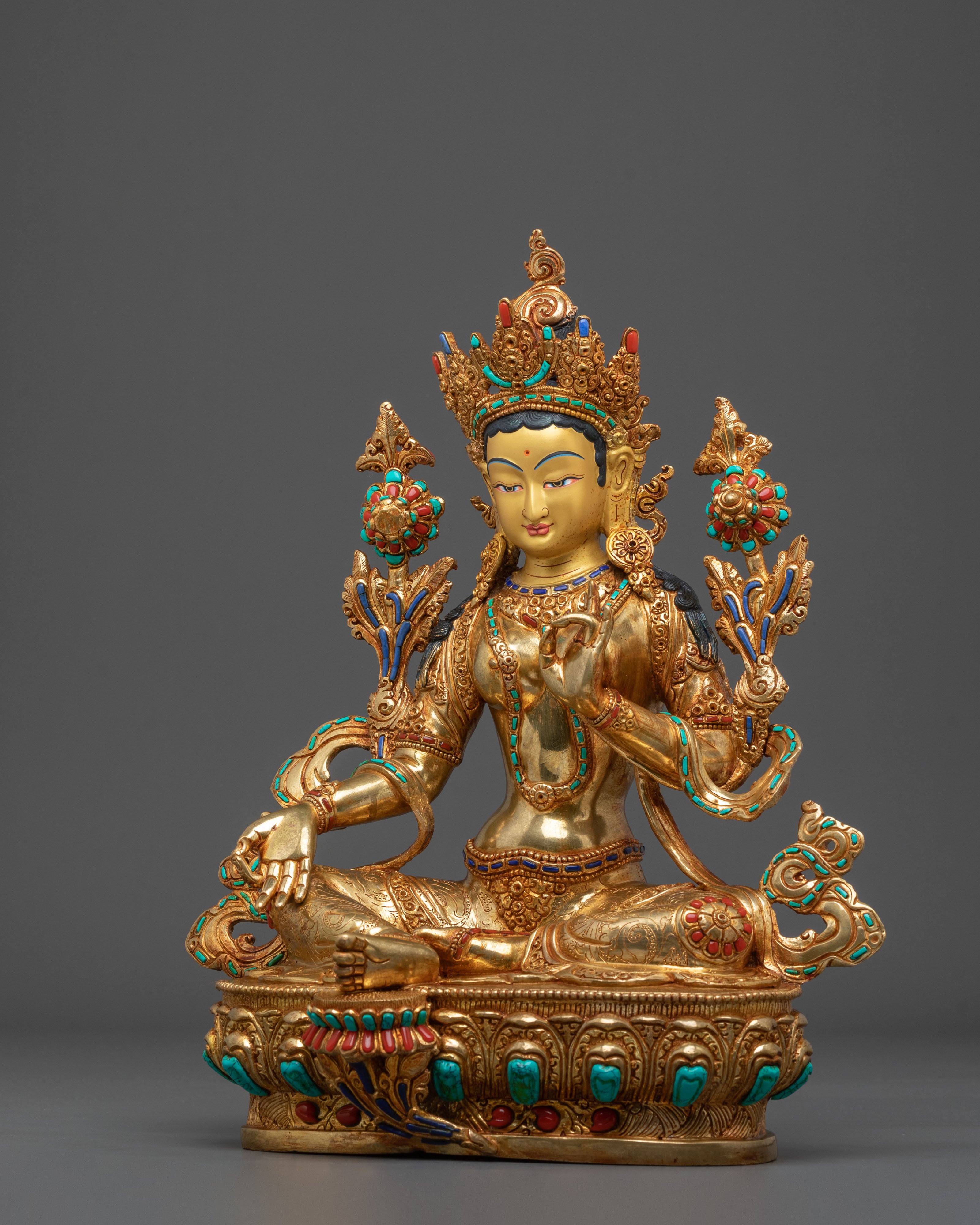 Handcrafted Copper Green Tara Statue | Embodiment of Compassionate Protection