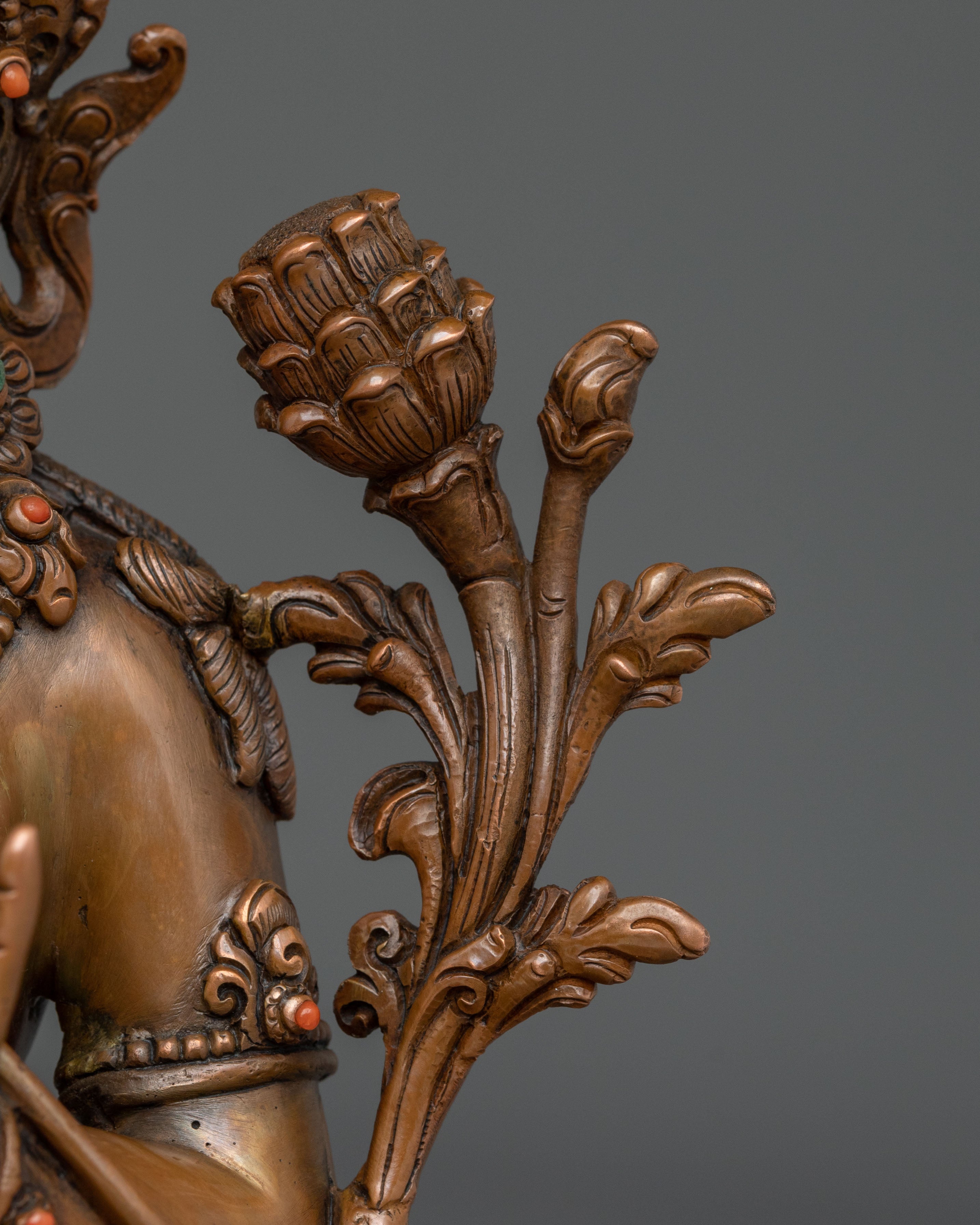 Green Tara Sculpture of Sacred Protection: Oxidized Copper Art