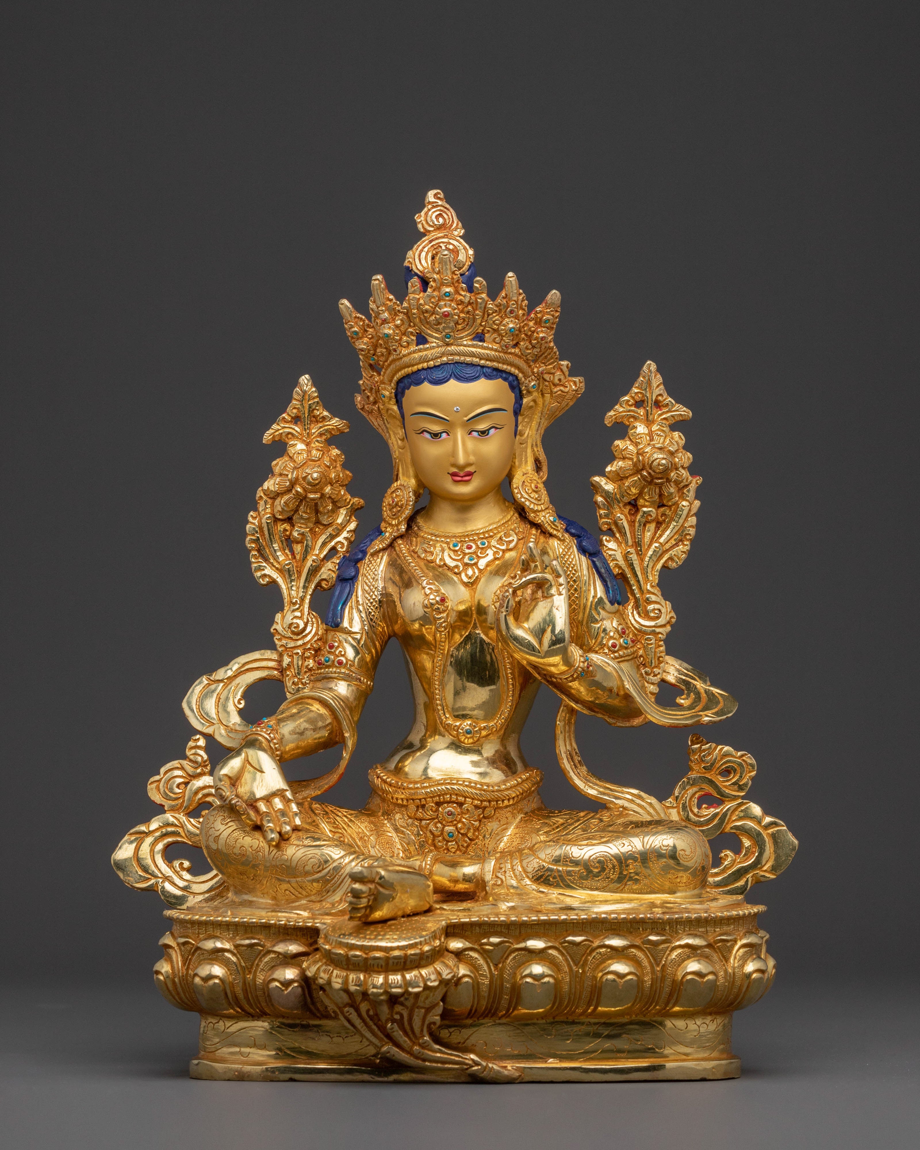 Green Tara Blessed Statue | Serene Gilded Copper Statue