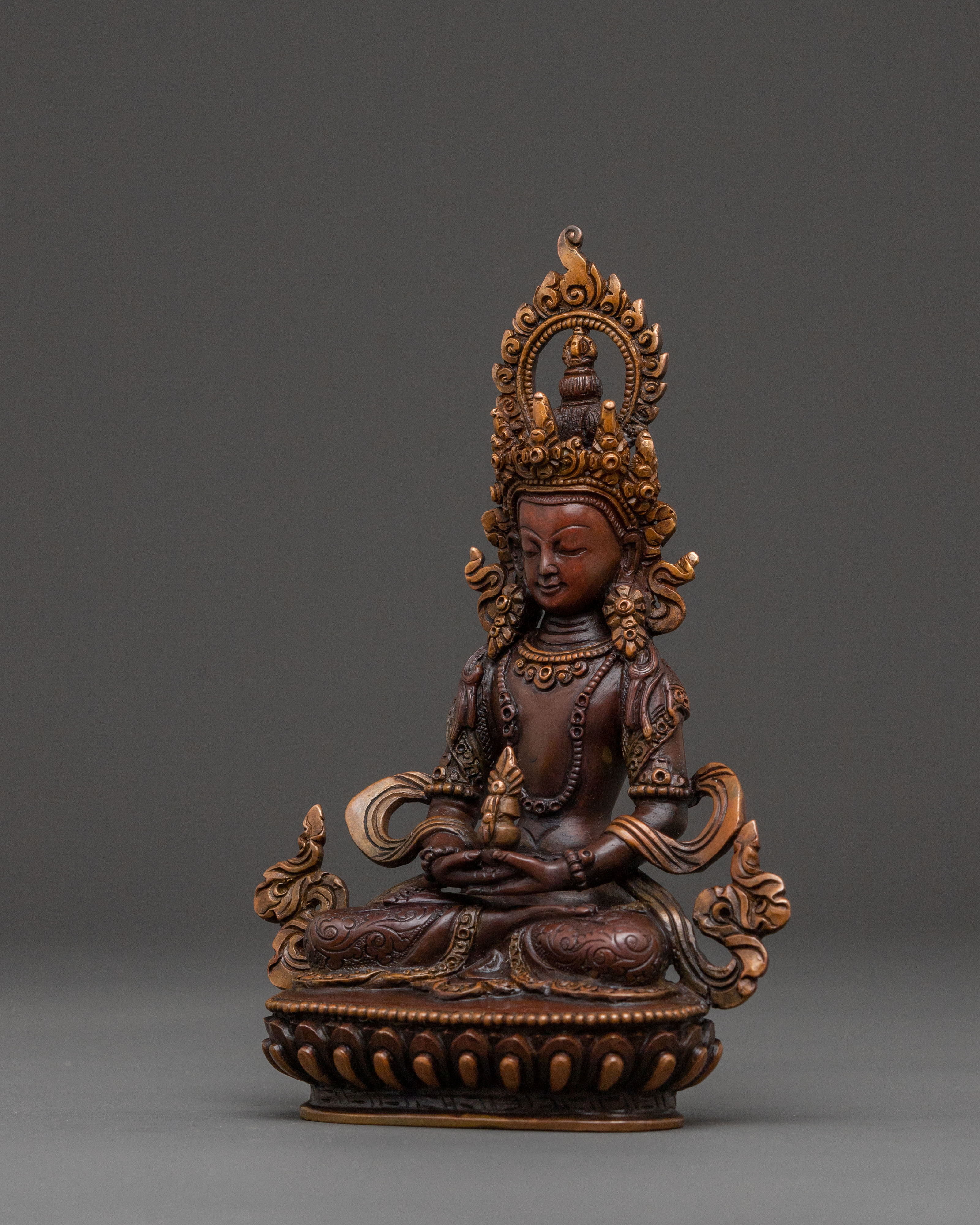 Buddha of Boundless Life Amitayus Statue - Oxidized Copper Statue