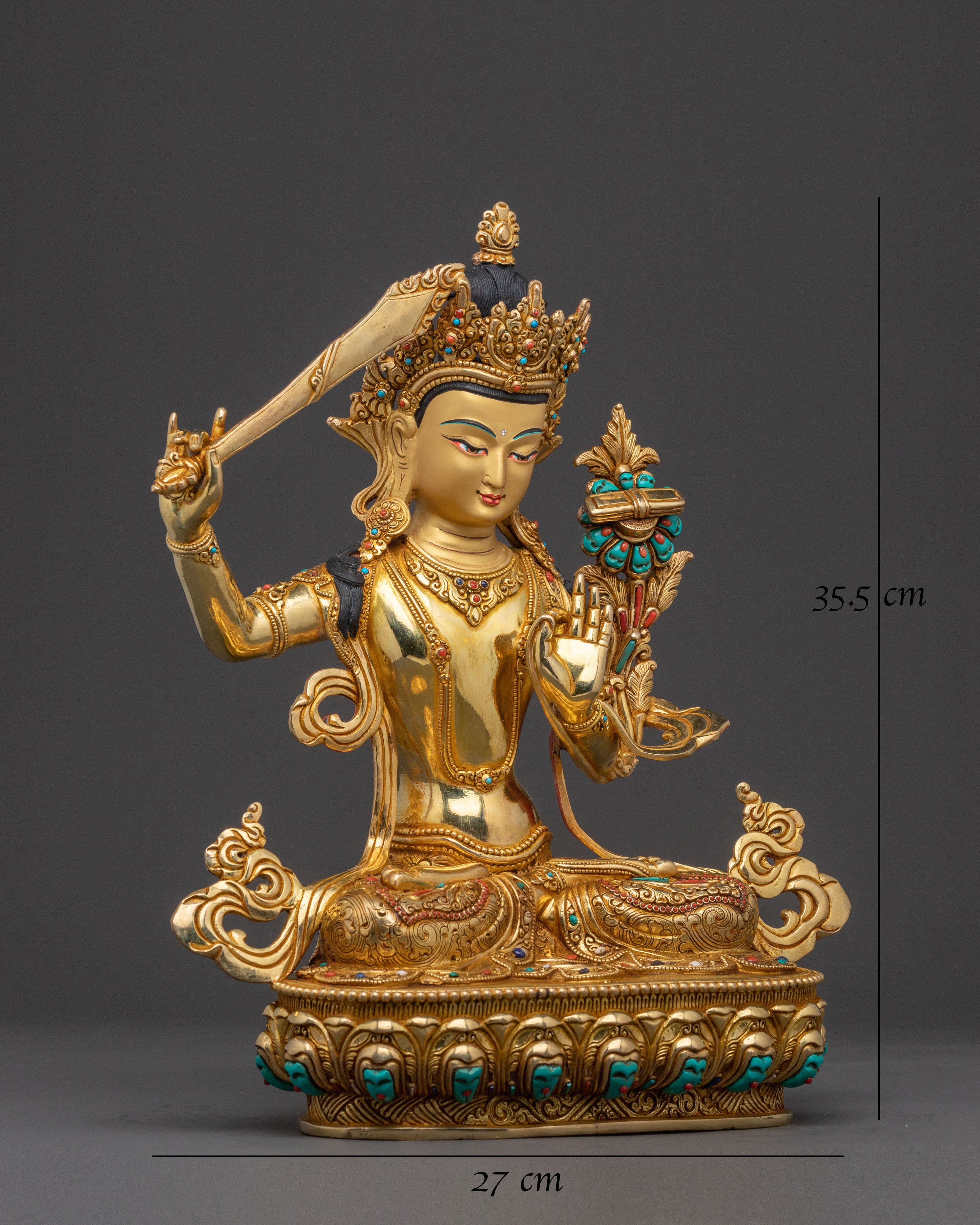 Manjushri Spiritual Guidance Statue – 24K Gilded Copper