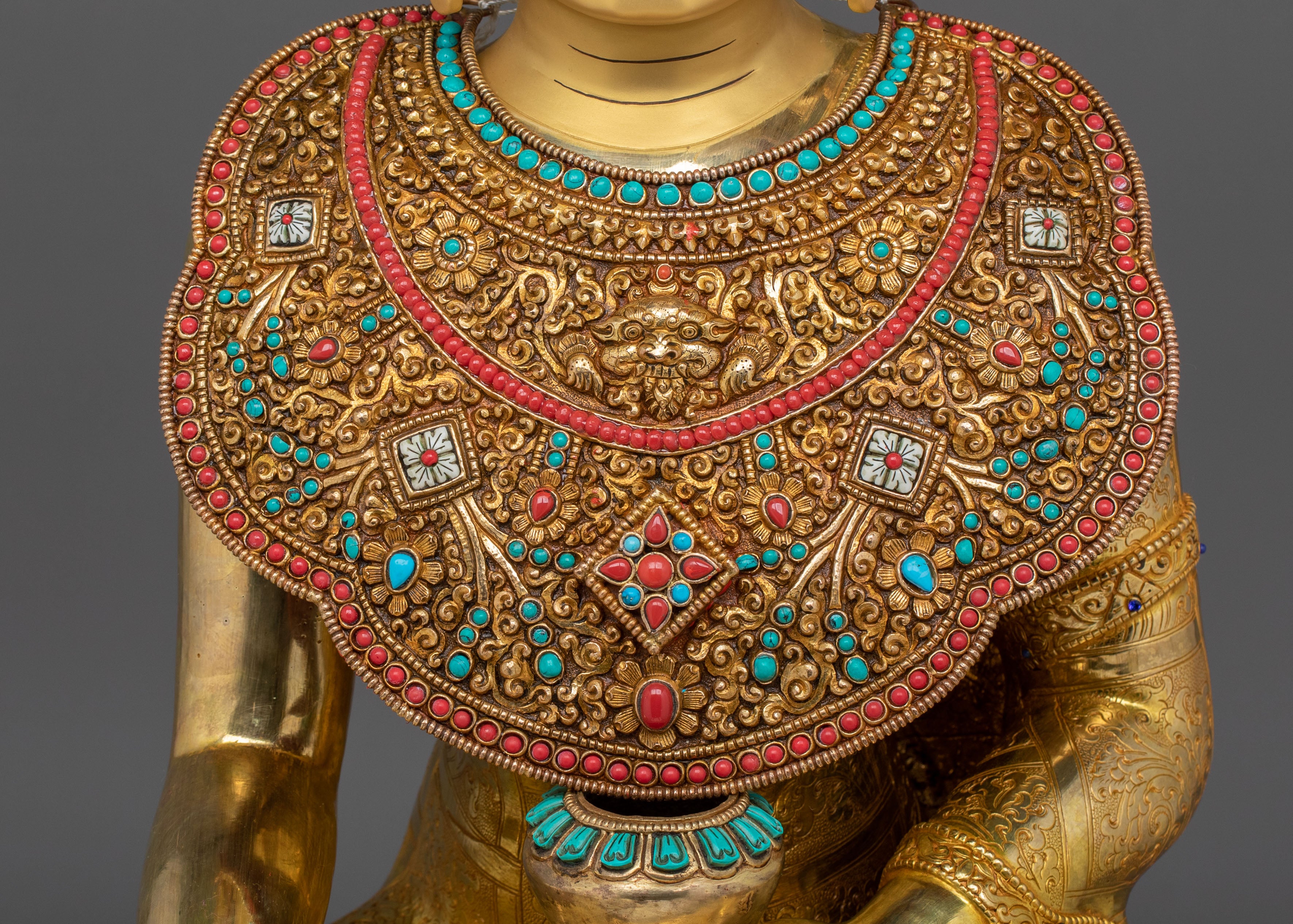 Crown Shakyamuni Buddha Sculpture | 24K Gold Gilded Figurine